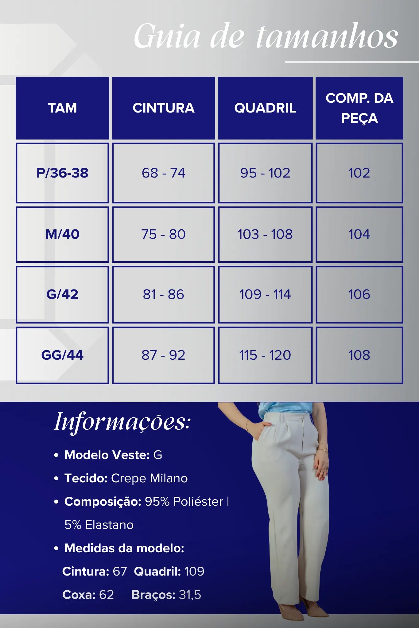 Calça Pantalona Crepe Milano Detalhe Botão Encapado Elena Creme