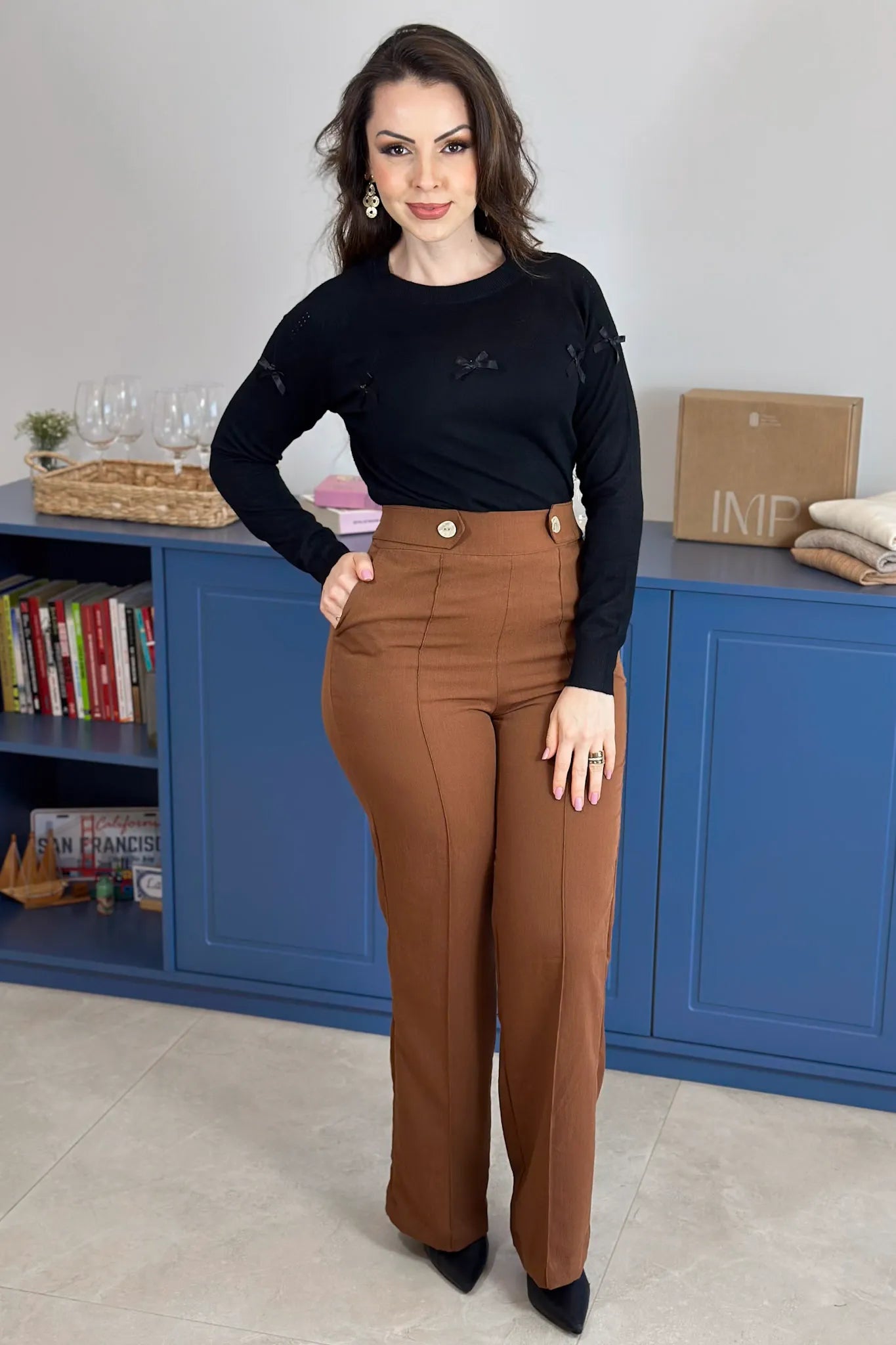 Blusa Manga Longa Em Tricot Cotton Ágata Preto