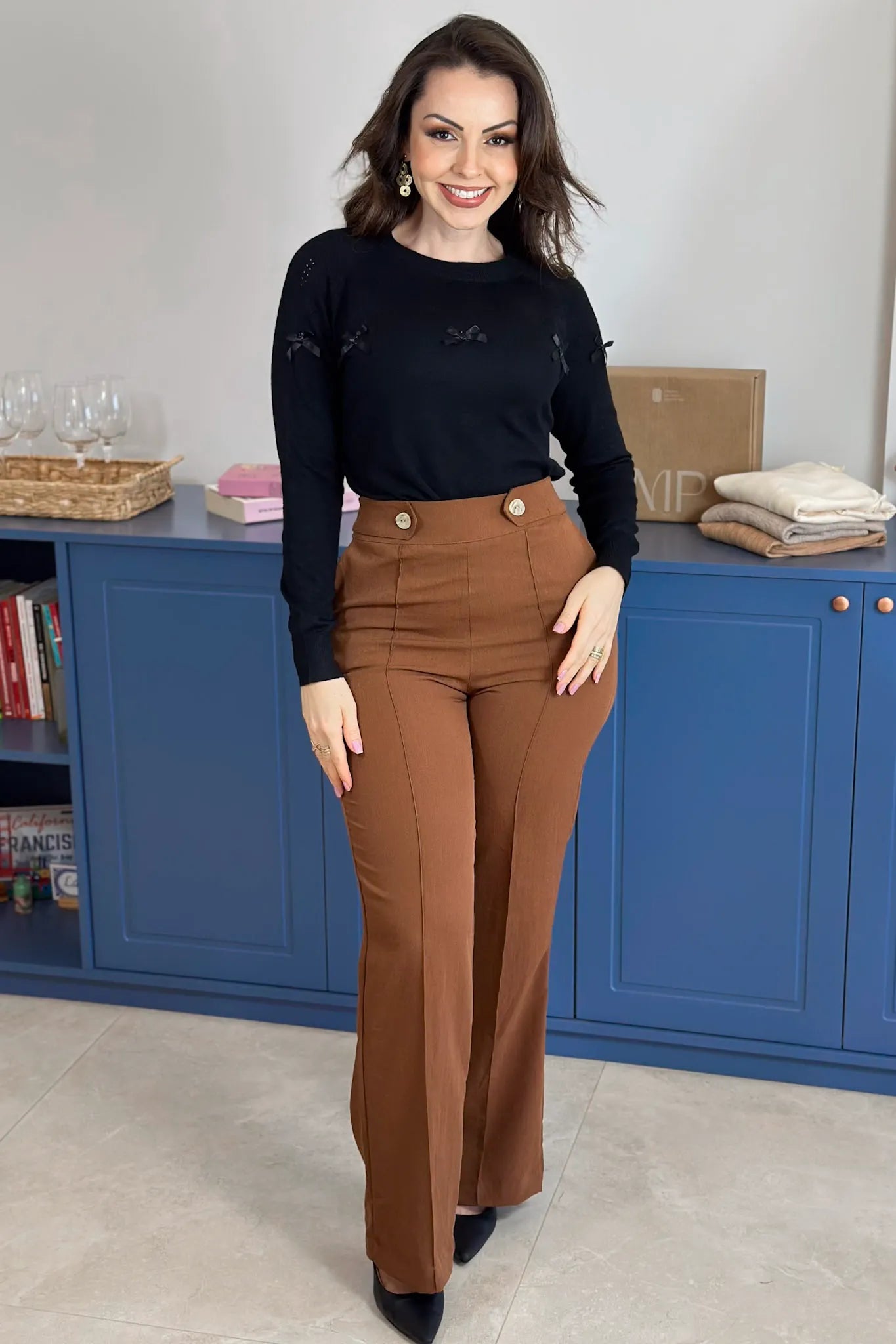 Blusa Manga Longa Em Tricot Cotton Ágata Preto