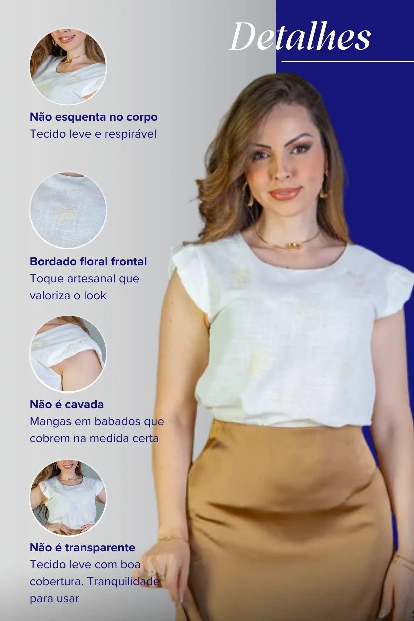 Blusa Manga Curta Em Algodão Textura Laise Michelle Branca