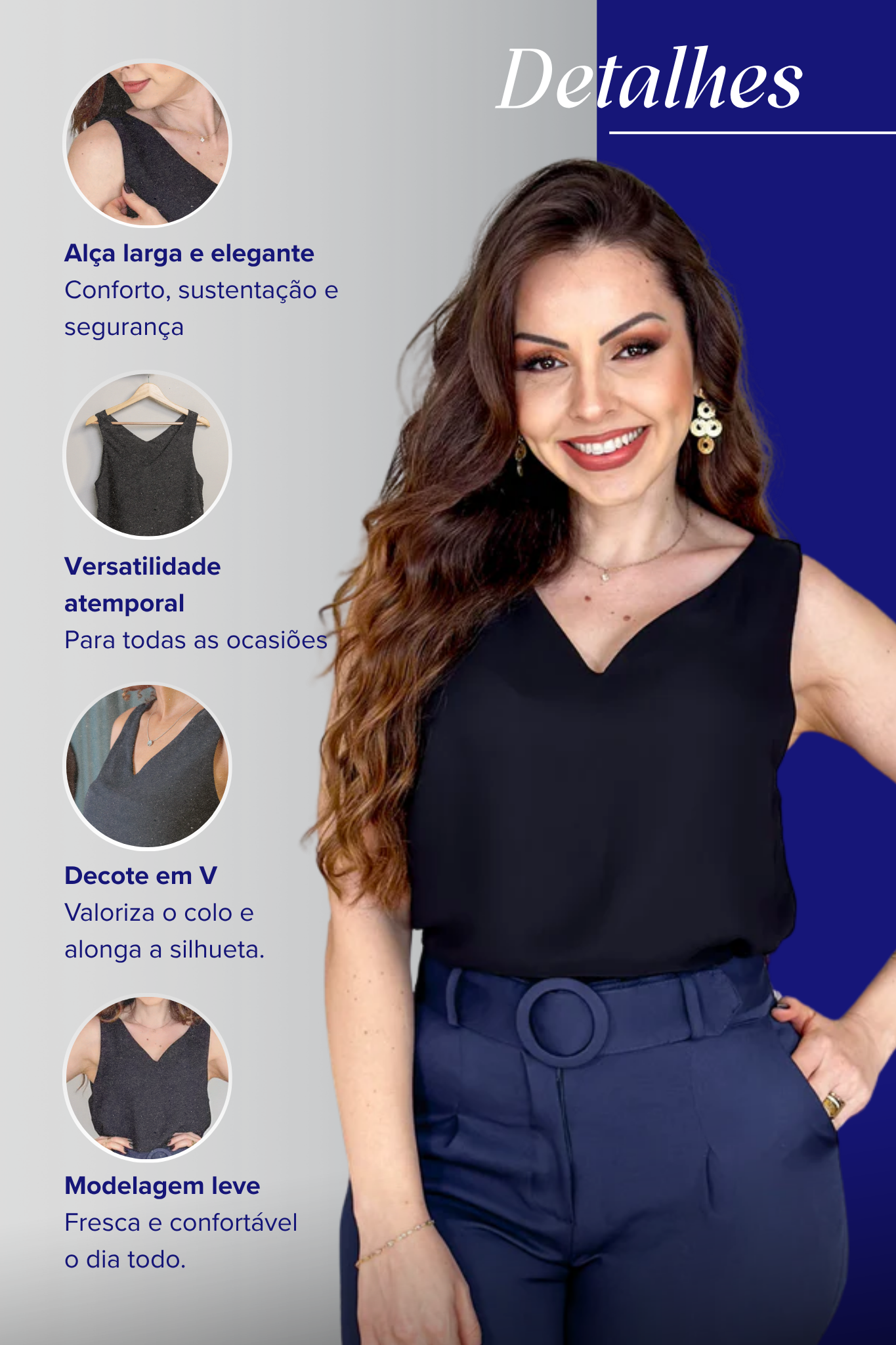 Blusa Regata Lisa Decote "V" Sabrina Preta