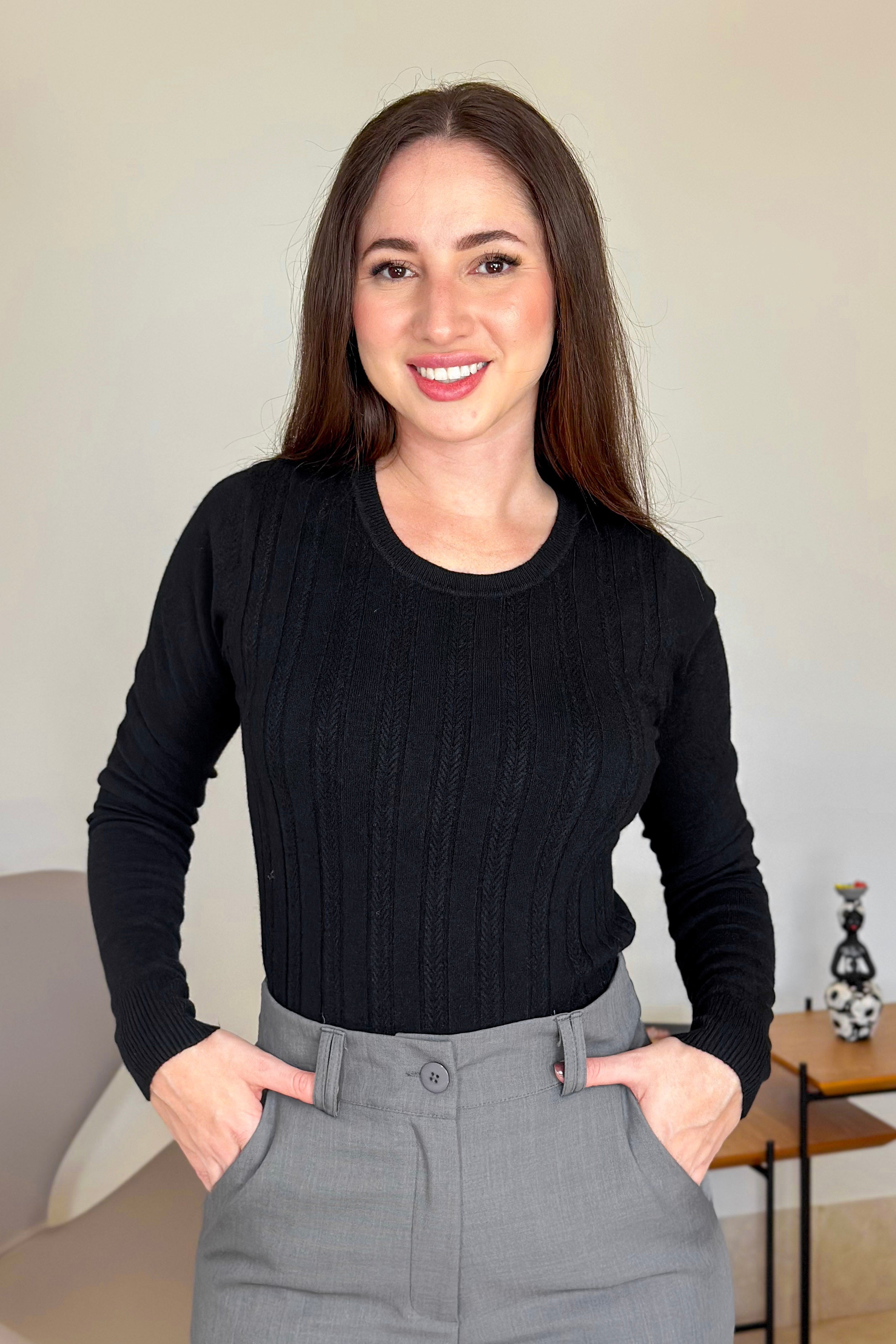 Blusa Manga Longa Em Tricot Lux Adriele Preto
