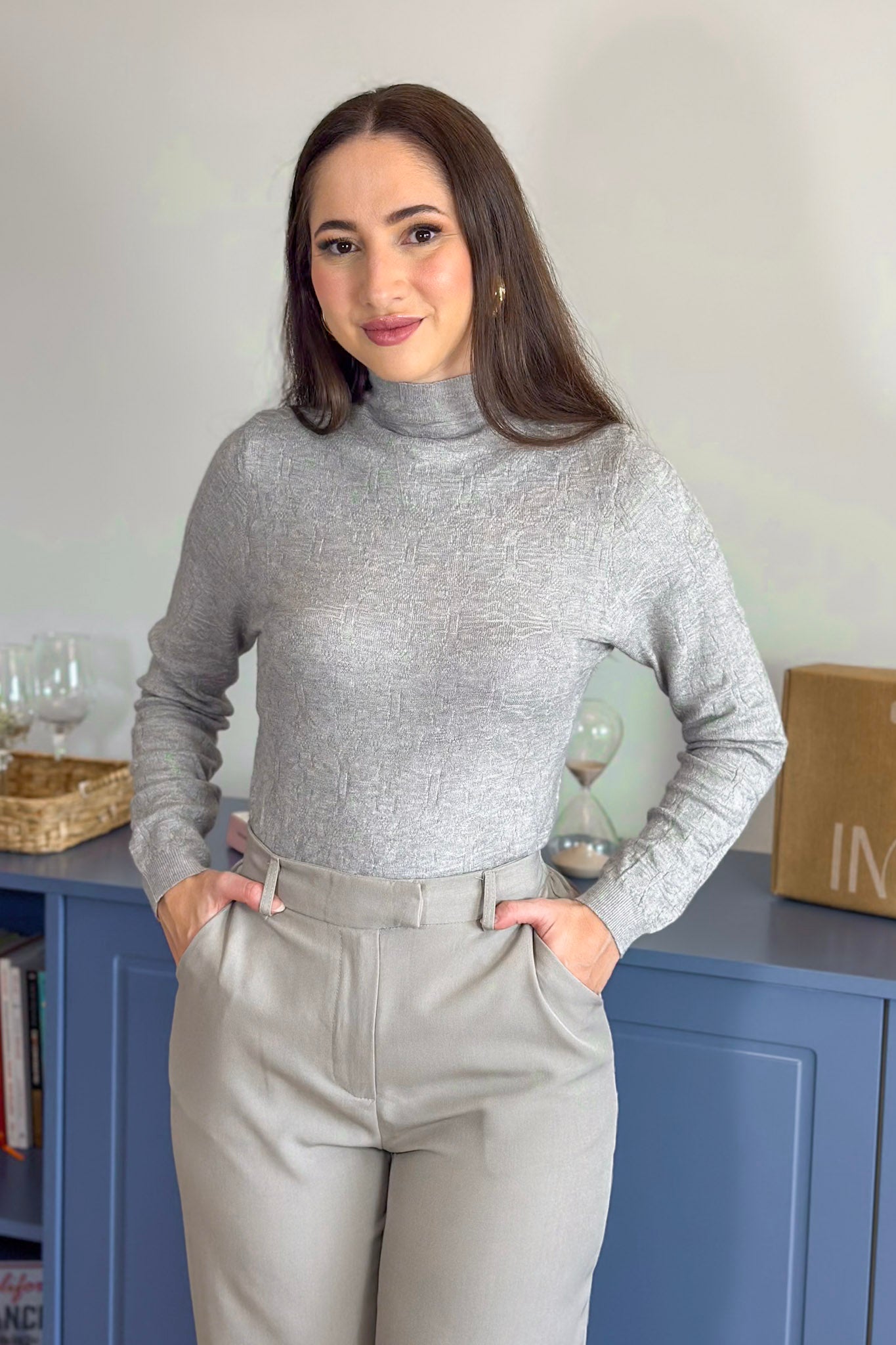 Blusa Manga Longa Em Tricot Cotton Margaret Cinza