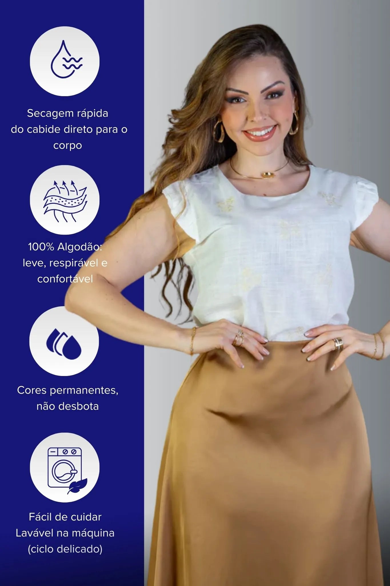 Blusa Manga Curta Em Algodão Textura Laise Michelle Branca