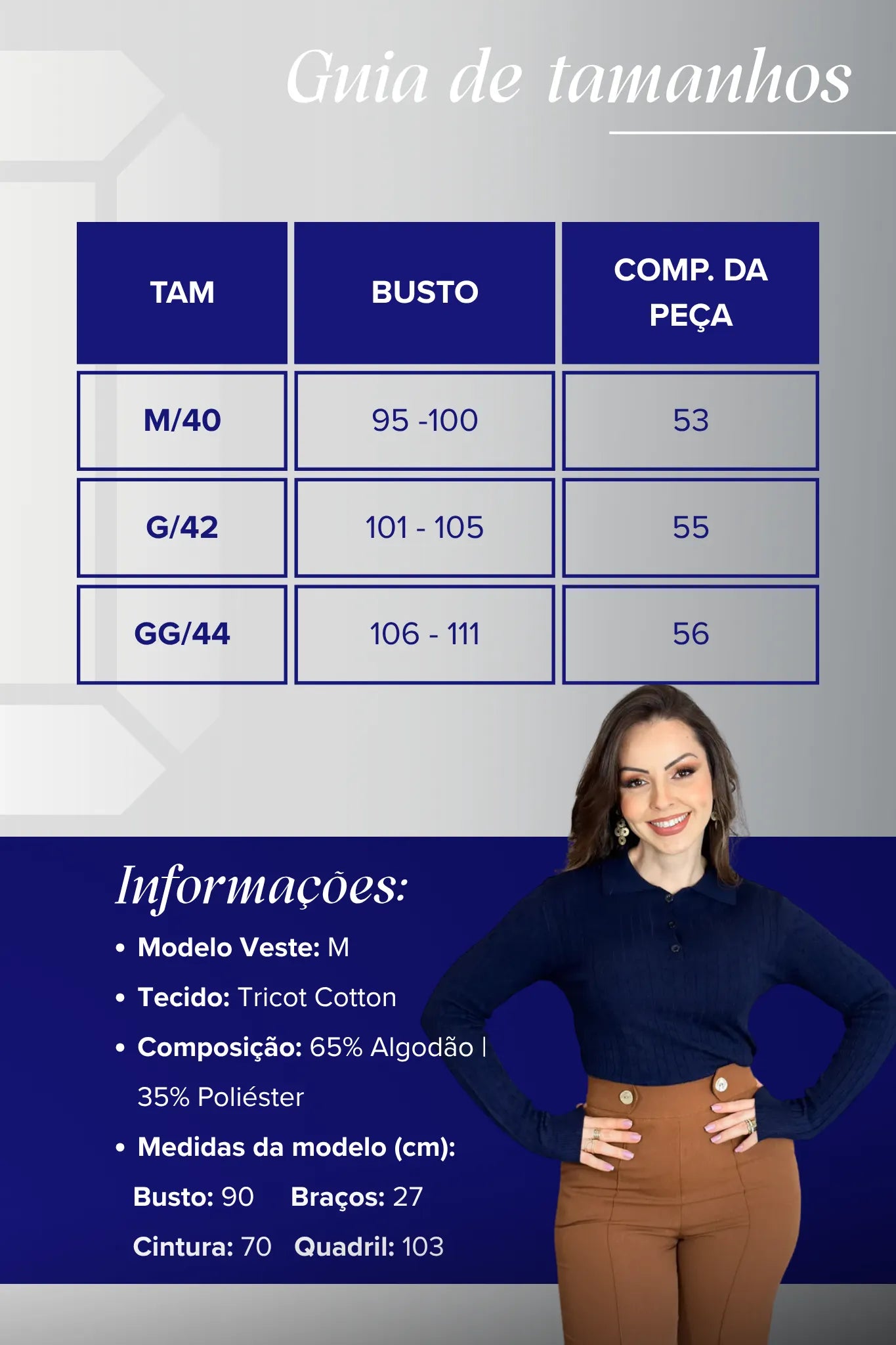 Blusa Manga Longa Em Tricot Cotton Antonella Azul Marinho