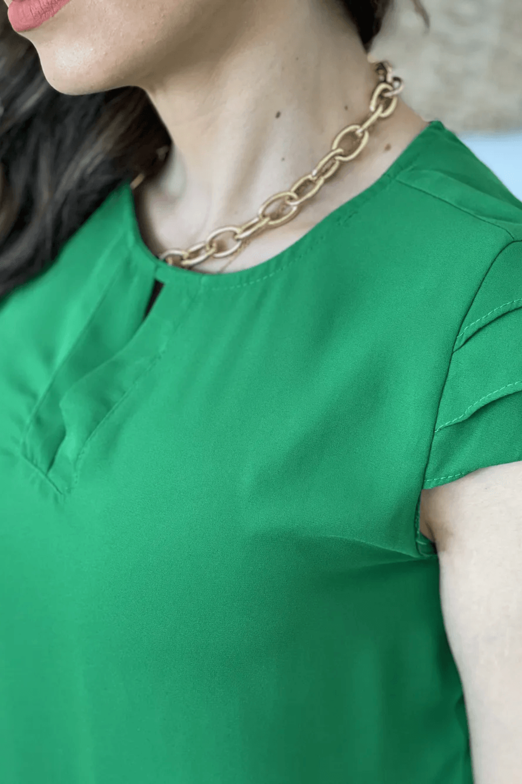 Blusa Manga Curta Camadas Verde Bandeira