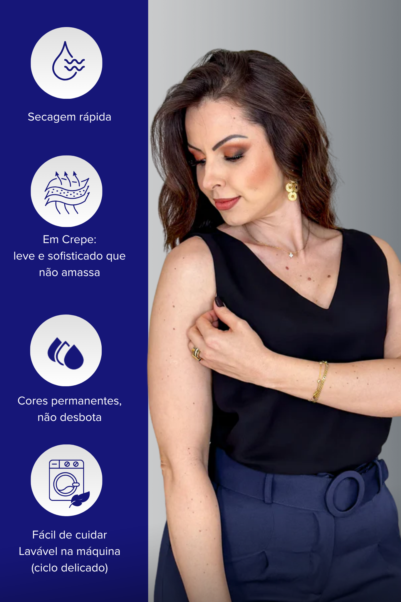 Blusa Regata Lisa Decote "V" Sabrina Preta