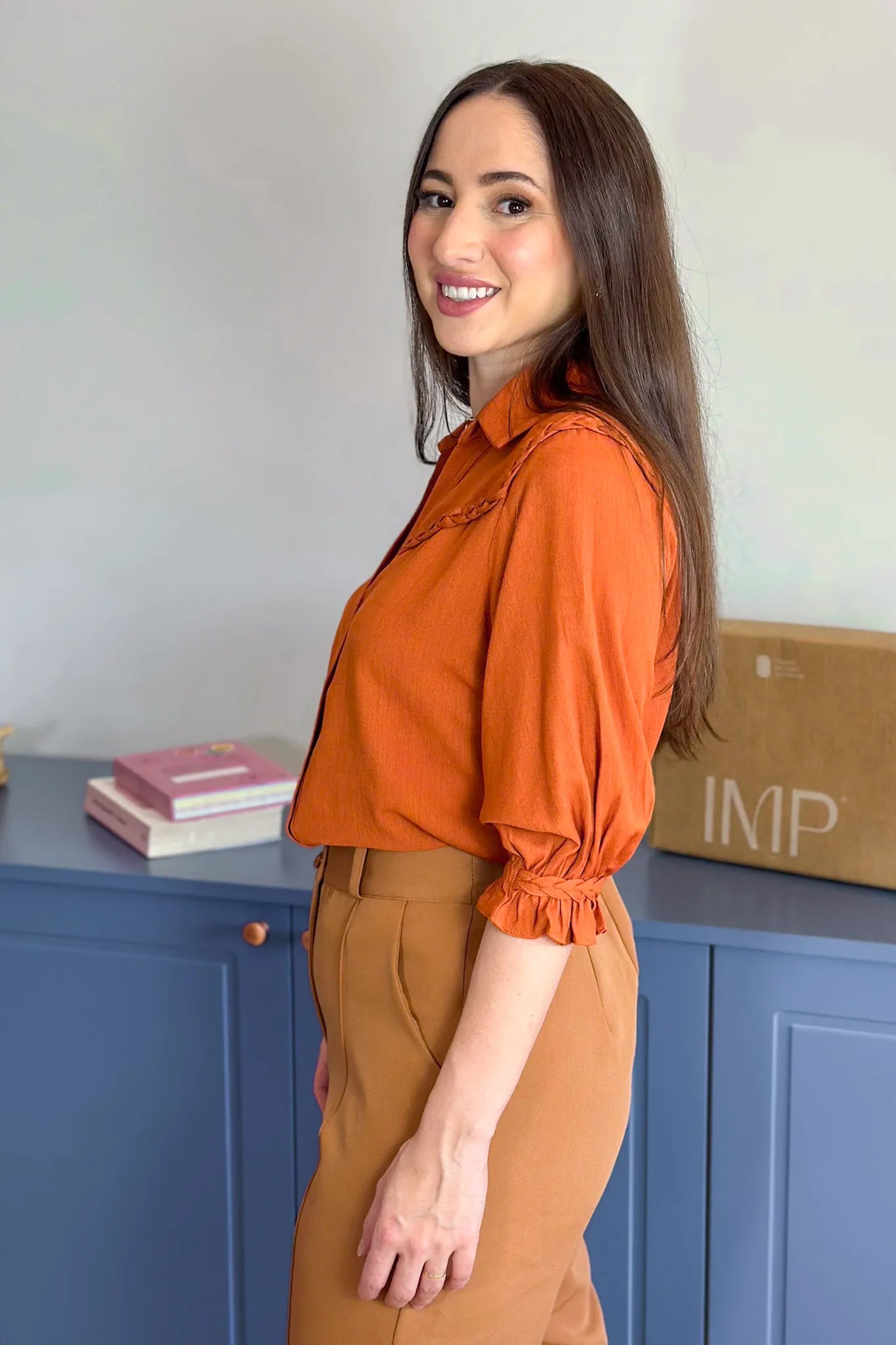 Blusa Manga 3/4 Visco Soft Detalhe Trançado Elenir Terracota