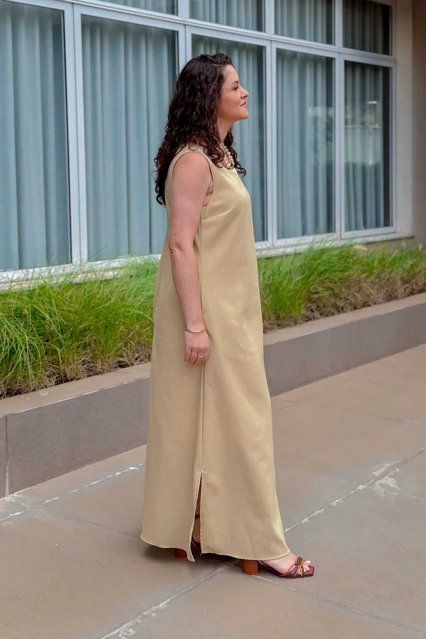Vestido Midi Detalhe Bolso Elisa Amarelo