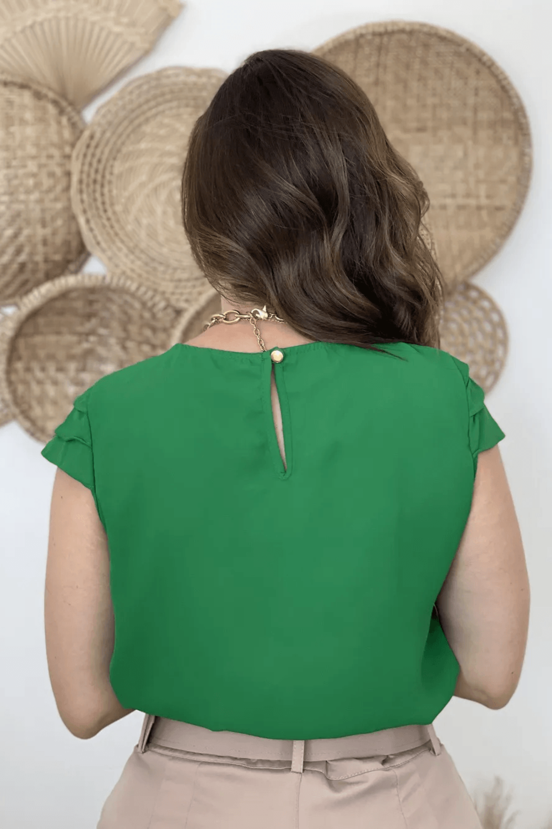 Blusa Manga Curta Camadas Verde Bandeira