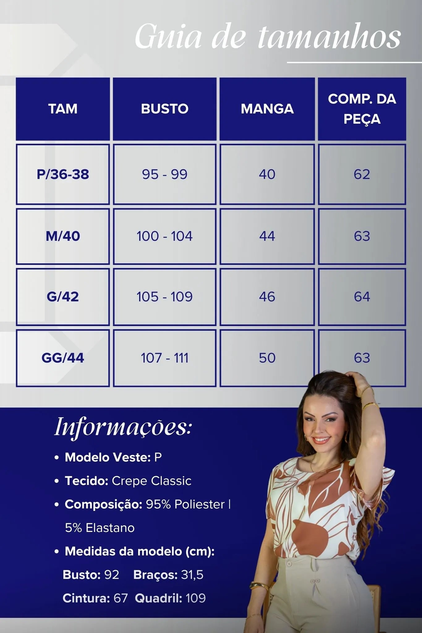 Blusa Manga Detalhe Botão Crepe Classic Suelen Estampada Marrom