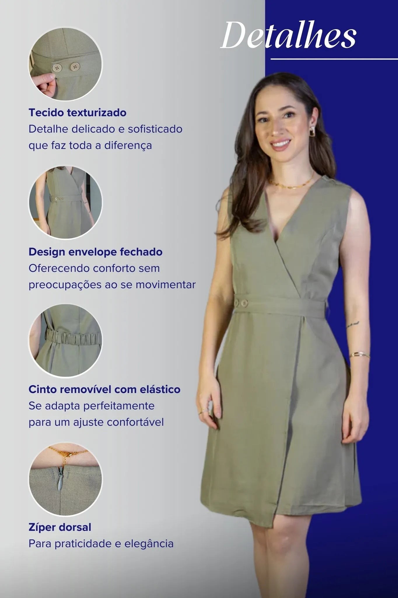 Vestido Decote "V" Regata Detalhe Cinto Soft Elegance Malu Verde