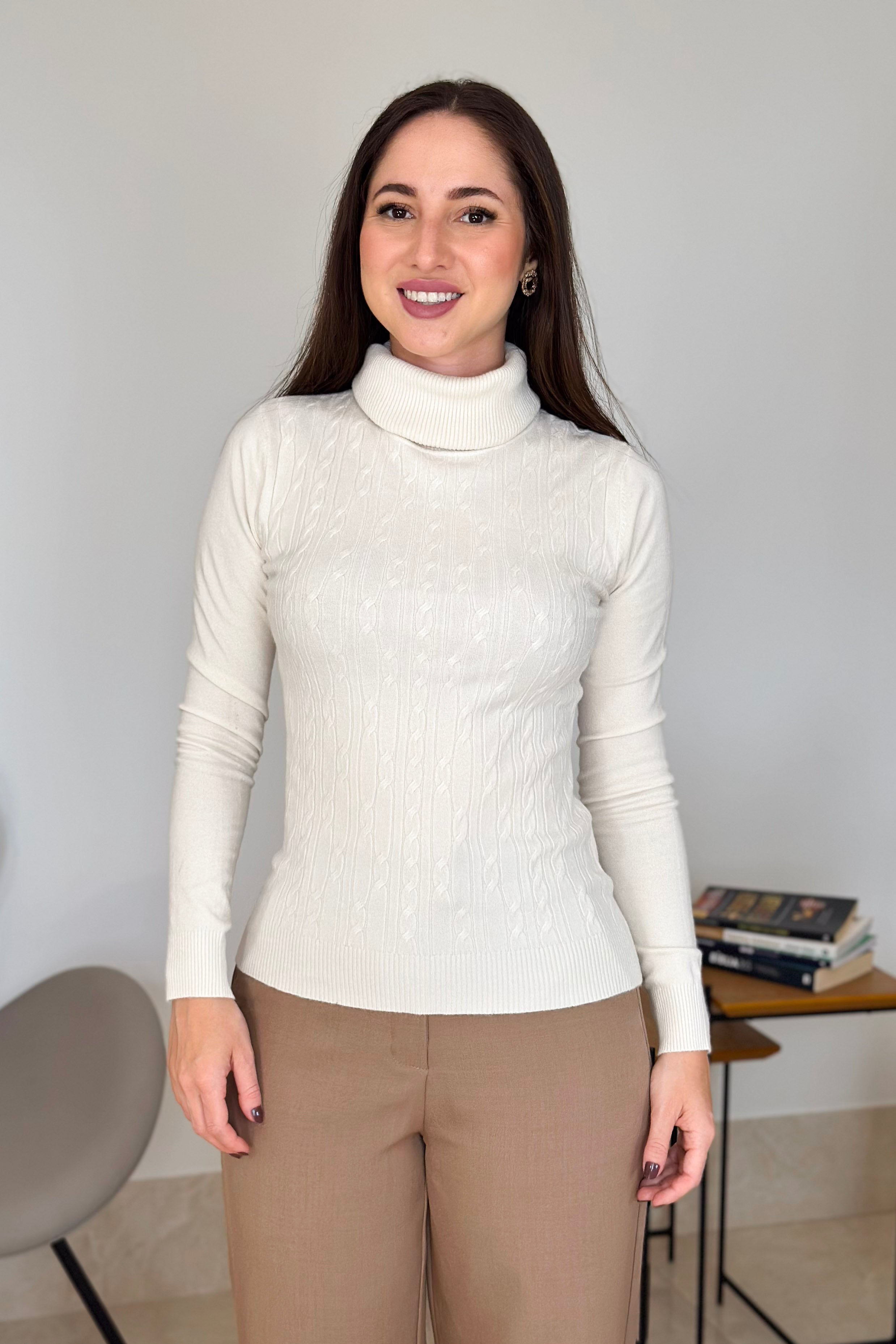 Blusa Manga Longa Em Tricot Gola Boba Erica Off White