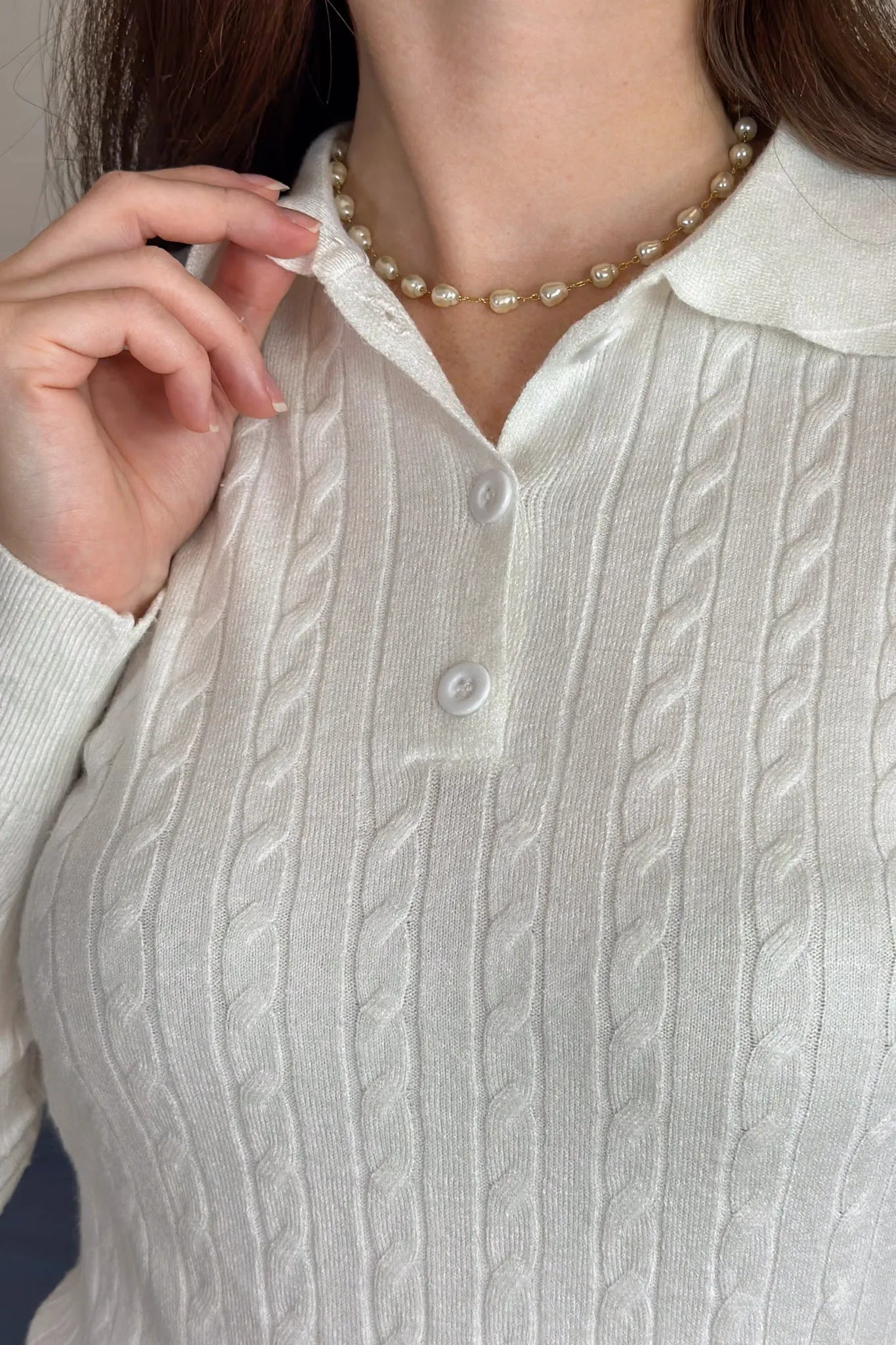 Blusa Manga Longa Em Tricot Cotton Antonella Branco