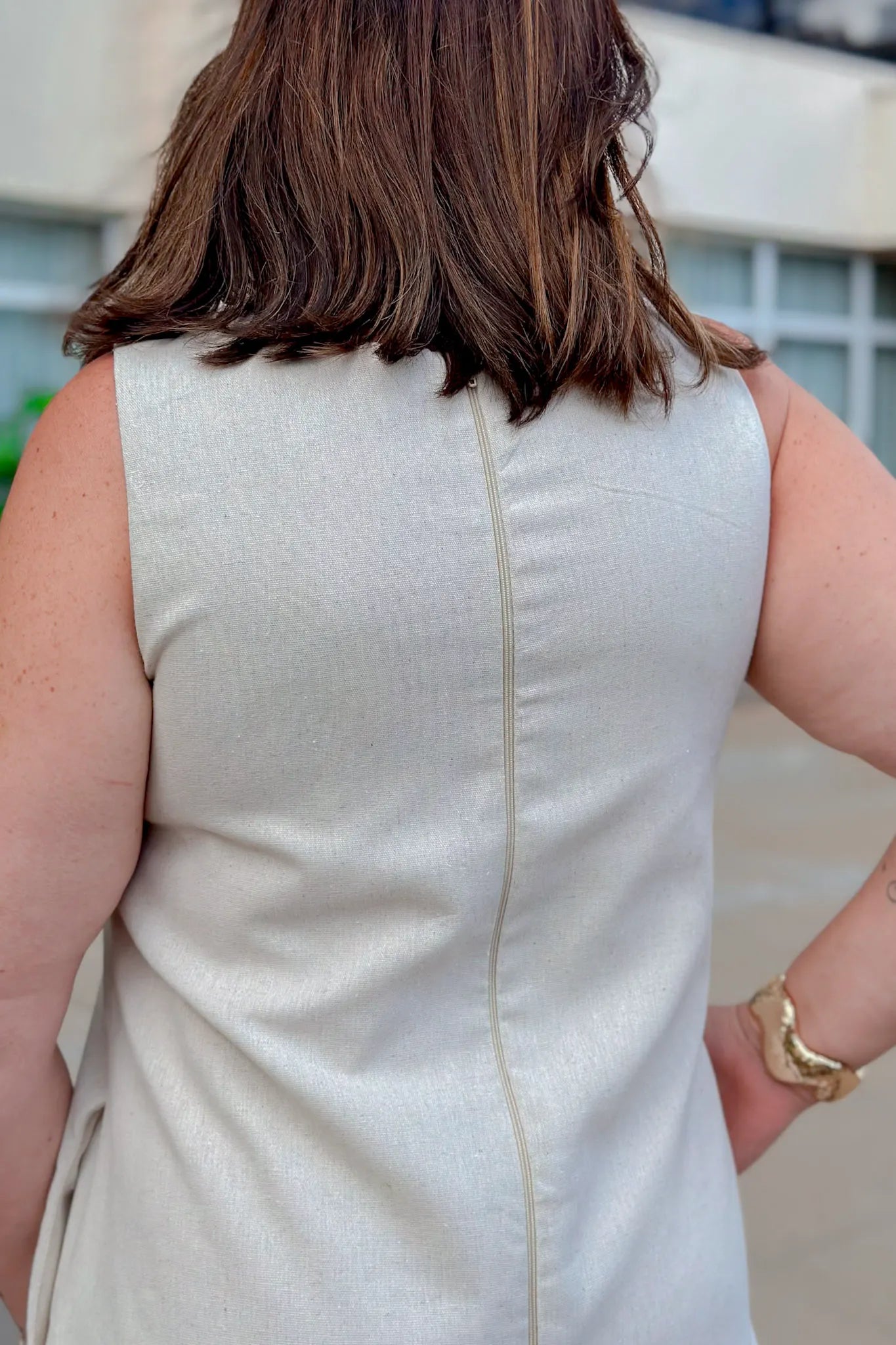Vestido Midi Detalhe Bolso Elisa Bege