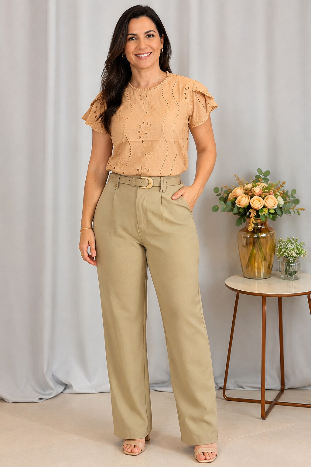 Blusa Laise com Manga Transpassada Valesca Bege