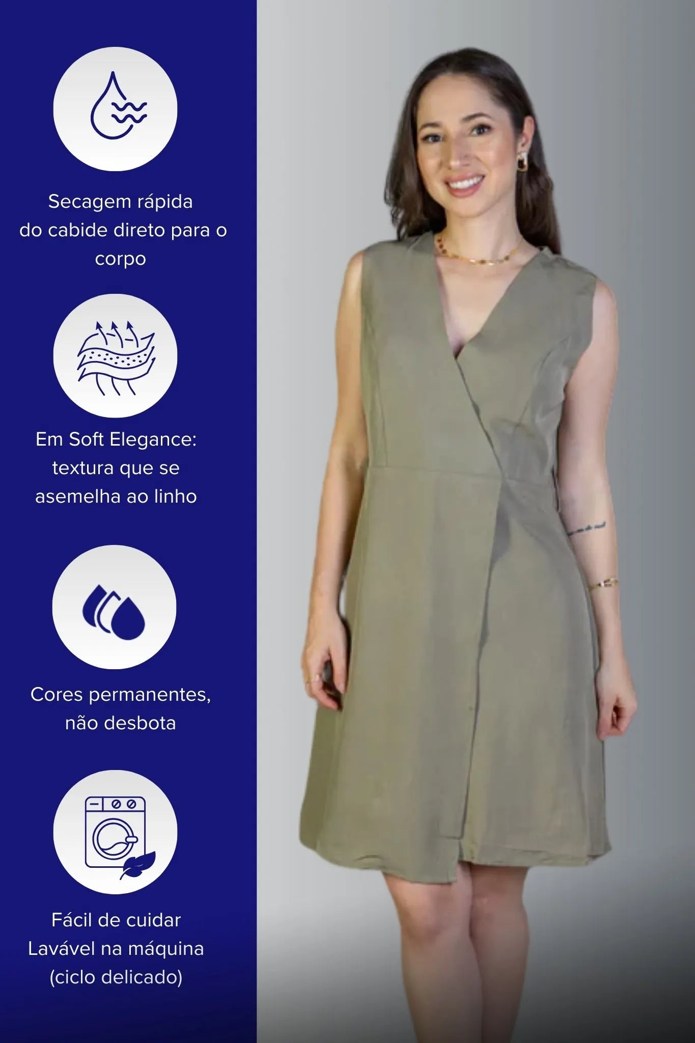 Vestido Decote "V" Regata Detalhe Cinto Soft Elegance Malu Verde