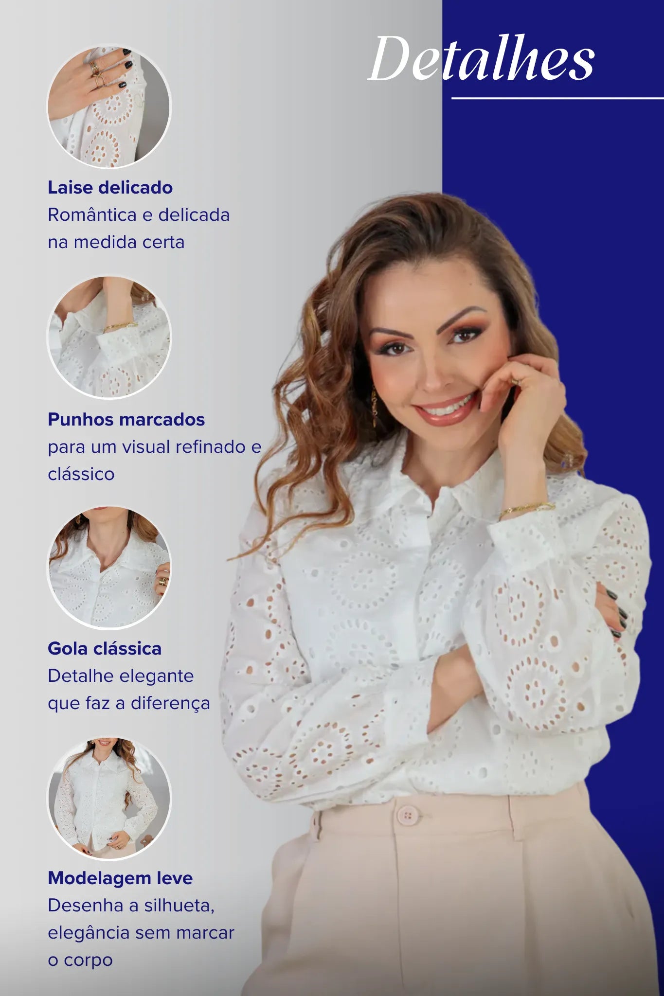 Camisa Manga Longa Em Laise Maia Branca