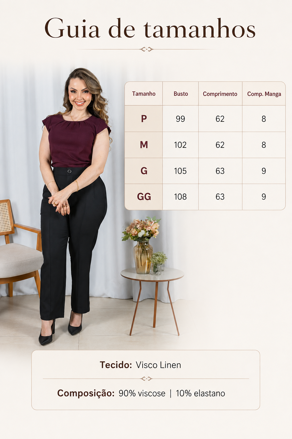 Blusa Visco Linen Muscle com Pregas no Decote Alana Marsala
