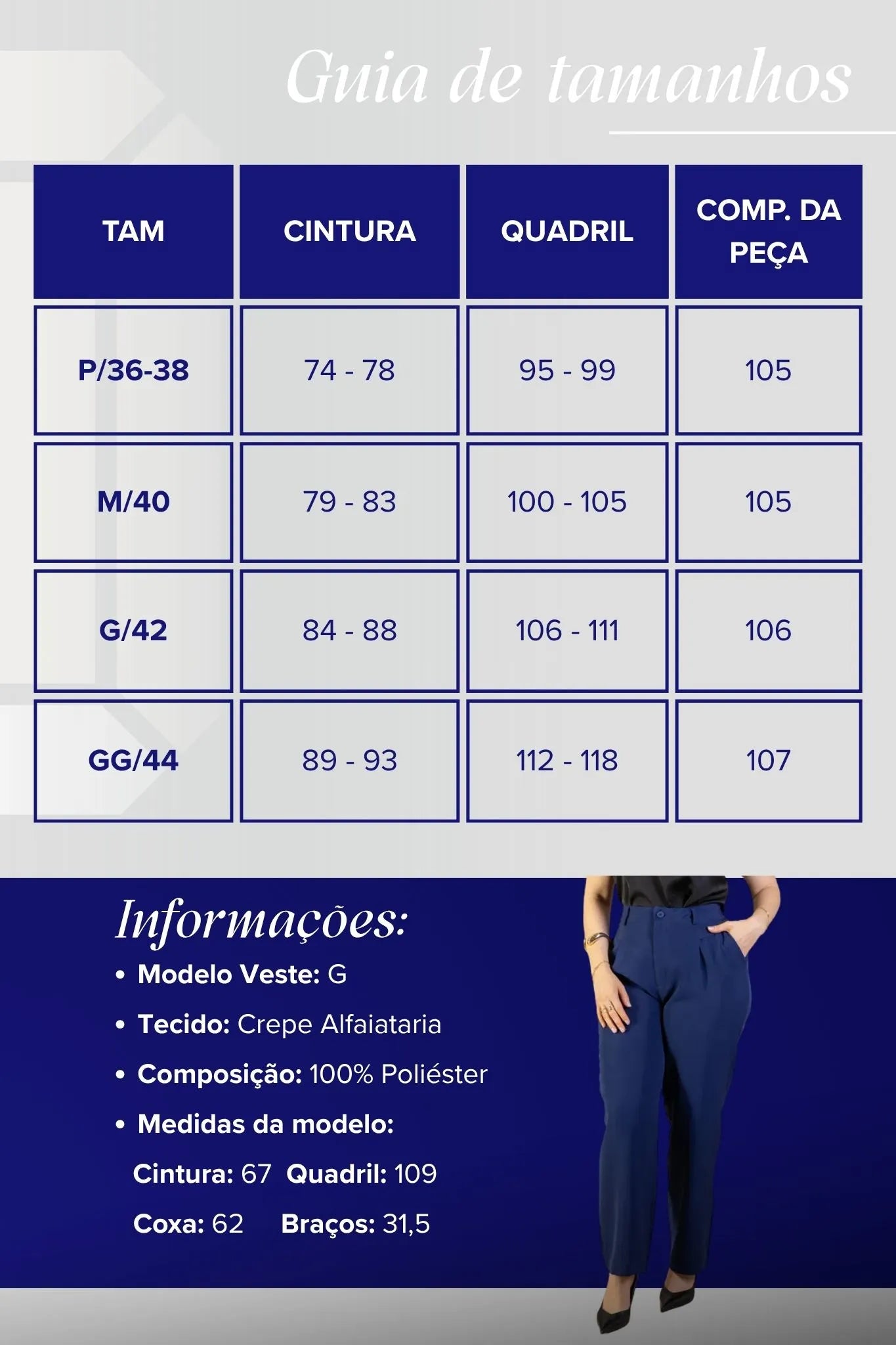 Calça Corte Reto Alfaiataria Detalhe Bolso Adriana Esteves Azul Marinho