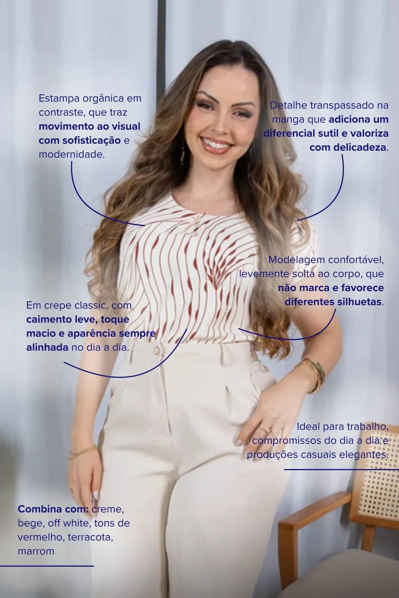 Blusa Manga Curta Transpassada em Crepe Classic Estampada Alana Vermelha
