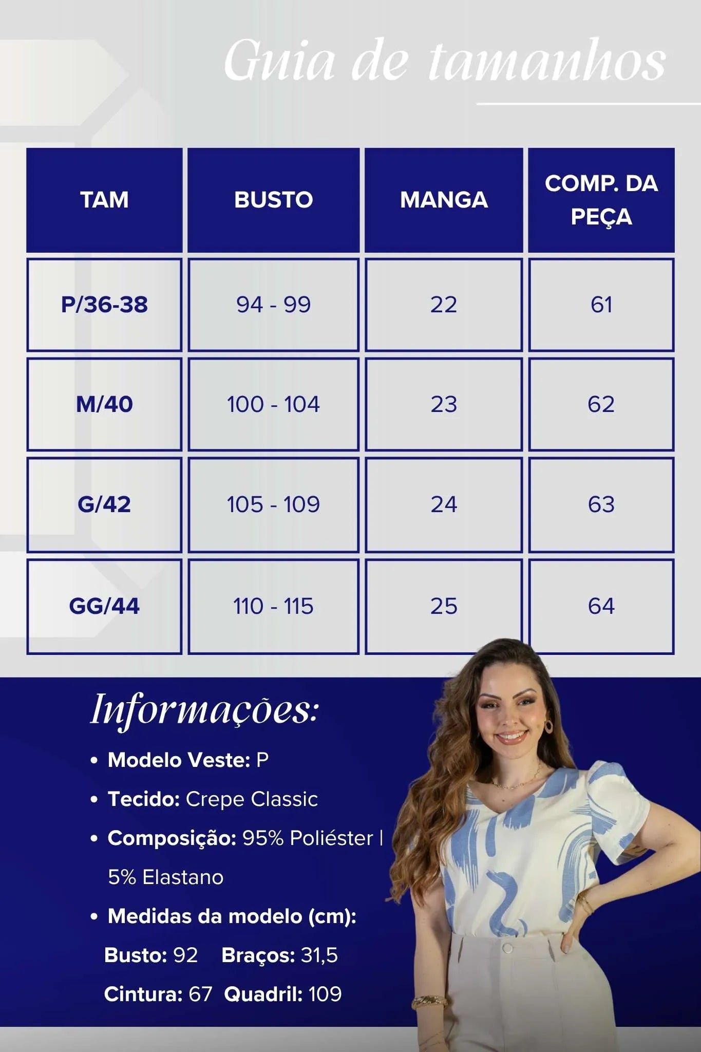 Blusa Manga Curta Crepe Classic Alessandra Estampada Azul