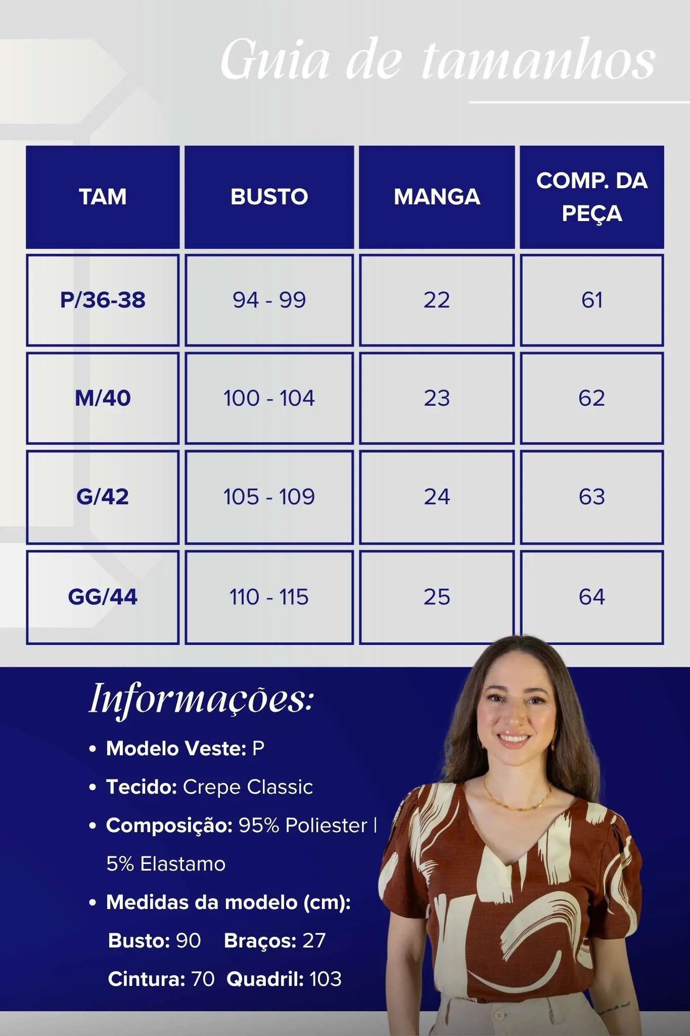 Blusa Manga Curta Crepe Classic Alessandra Estampada Marrom