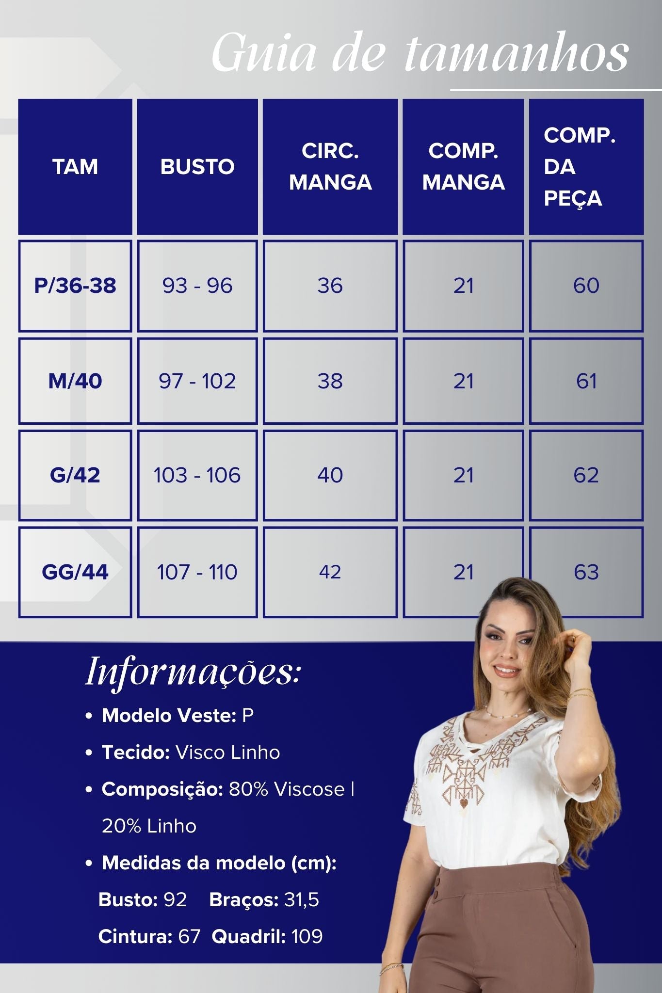 Blusa Manga Curta Decote em "V" Visco-Linho com Detalhes Bordados Colo Angélica Off White