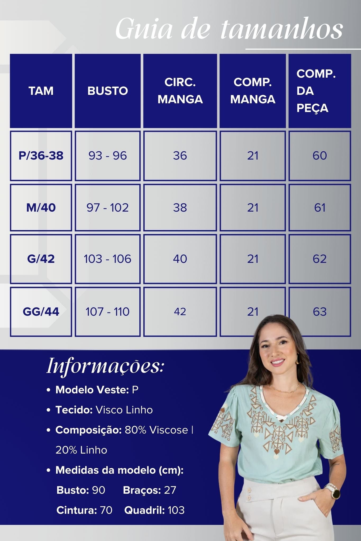 Blusa Manga Curta Decote em "V" Visco-Linho com Detalhes Bordados Colo Angélica Verde