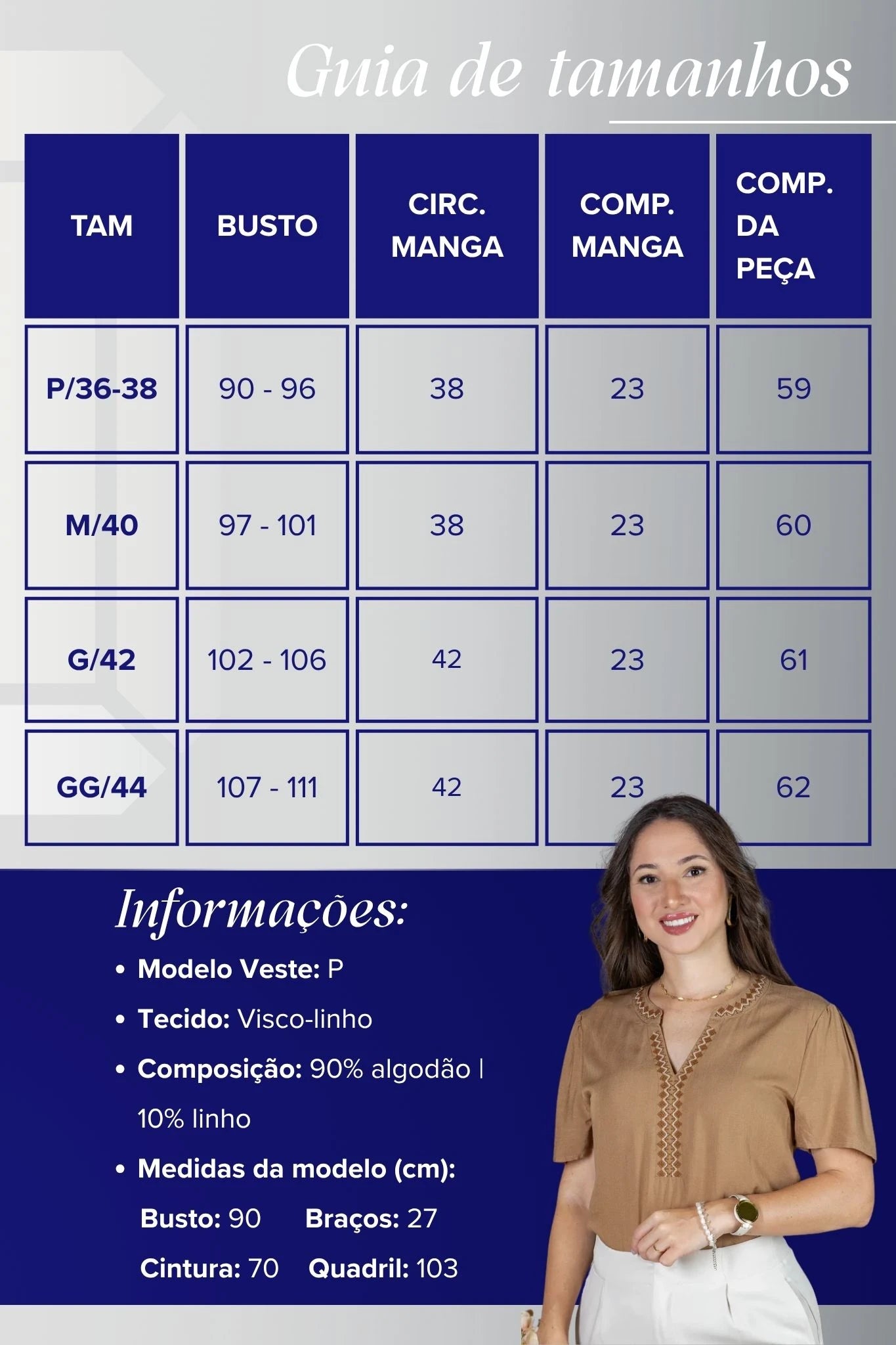Blusa Manga Curta Detalhe Decote "V" Bordada Algodão Linho Antonella Marrom