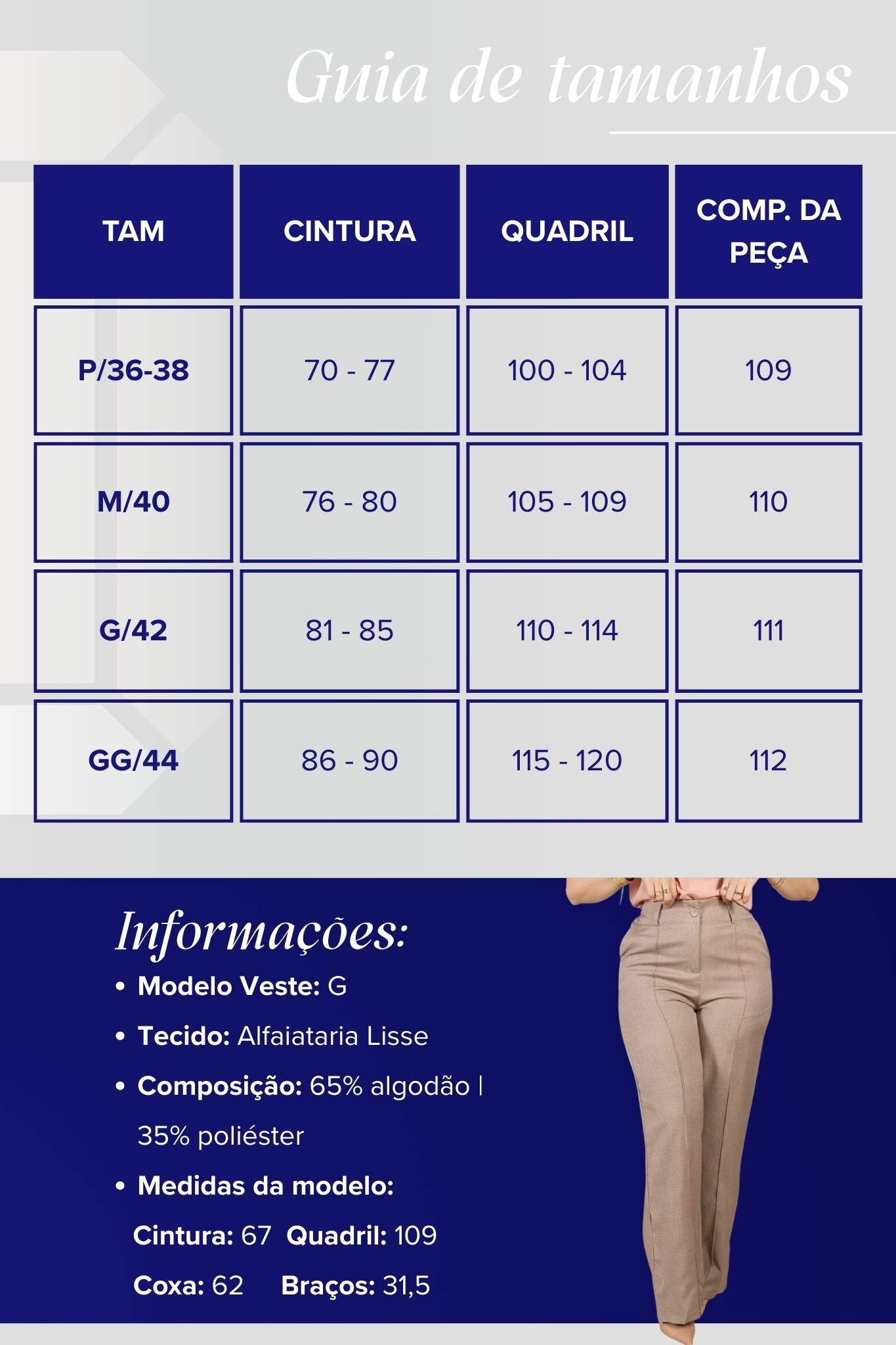 Calça Corte Reto Cotton Alfaiataria Lisse Detalhe em Friso Ariane Caqui