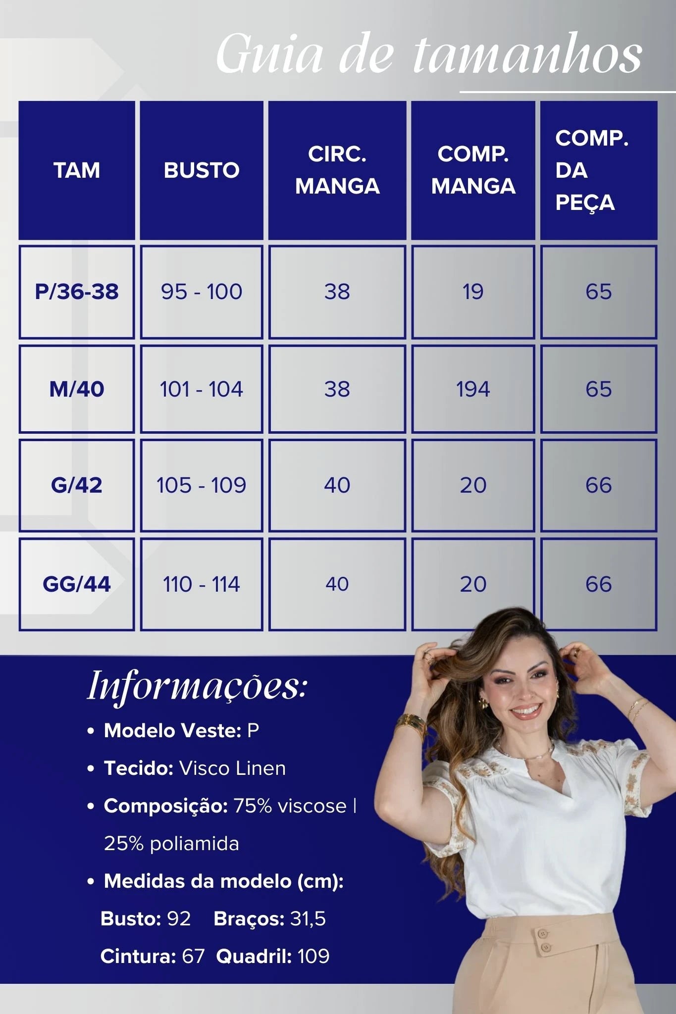 Blusa Manga Curta Decote em "V" Visco Linen com Detalhes Bordados Beatrice Branca