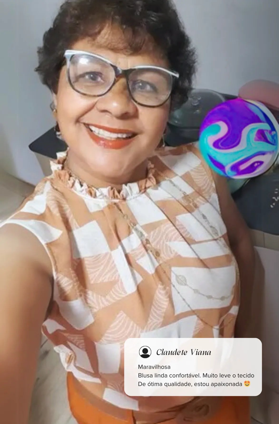 Blusa Regata Babados Gola Andreia Geométrica Marrom