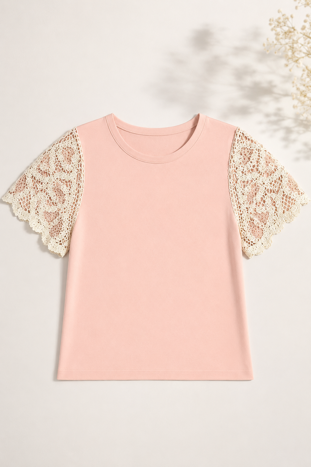 Blusa Cotton Lycra com Manga em Crochê Leonor Rosa