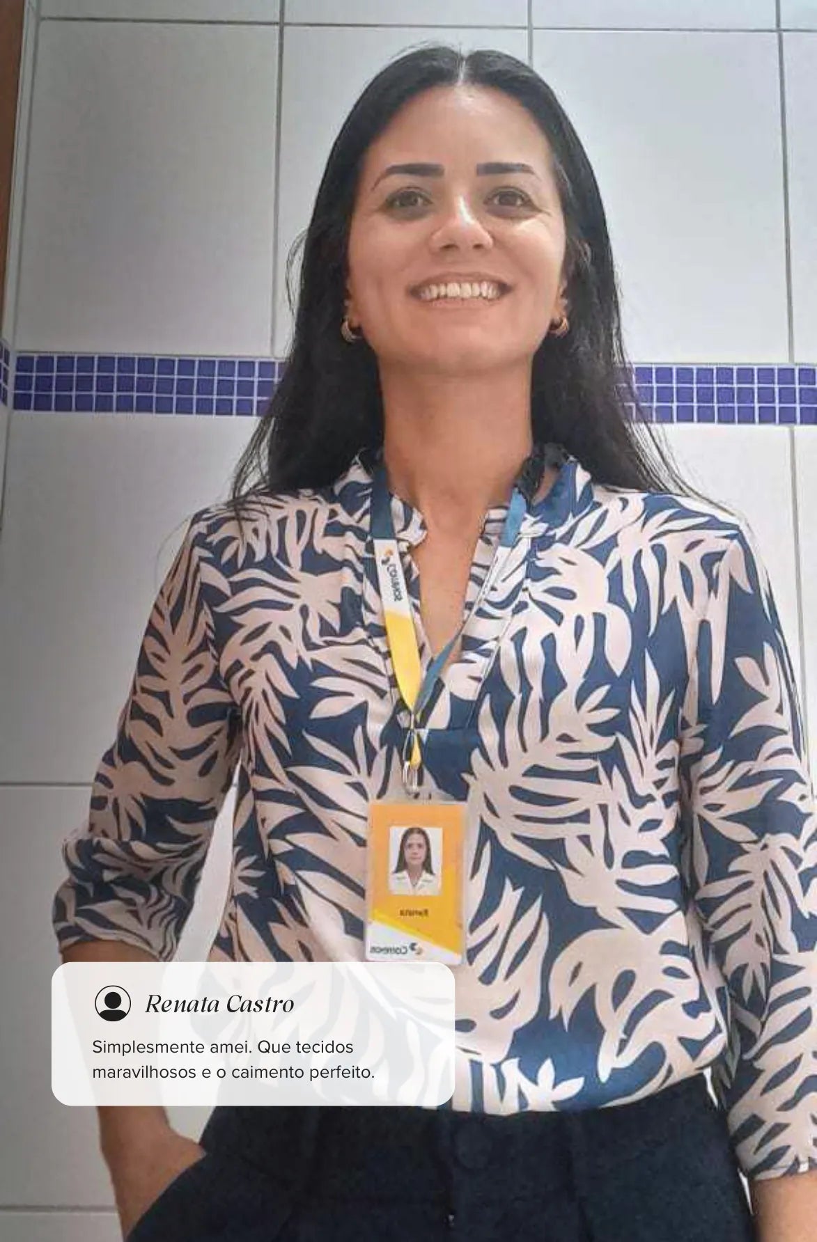 Blusa Manga 3/4 Decote "V" Deise Estampada Azul