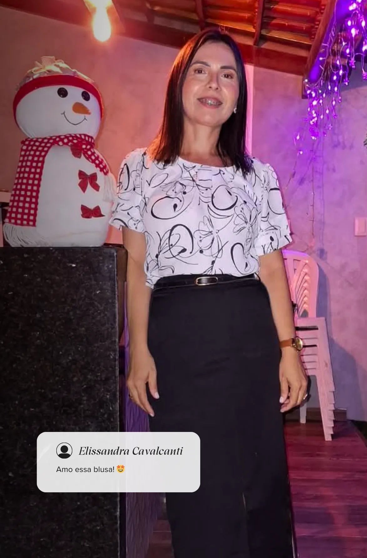 Blusa Manga Curta Camadas Olívia Estampada Branca
