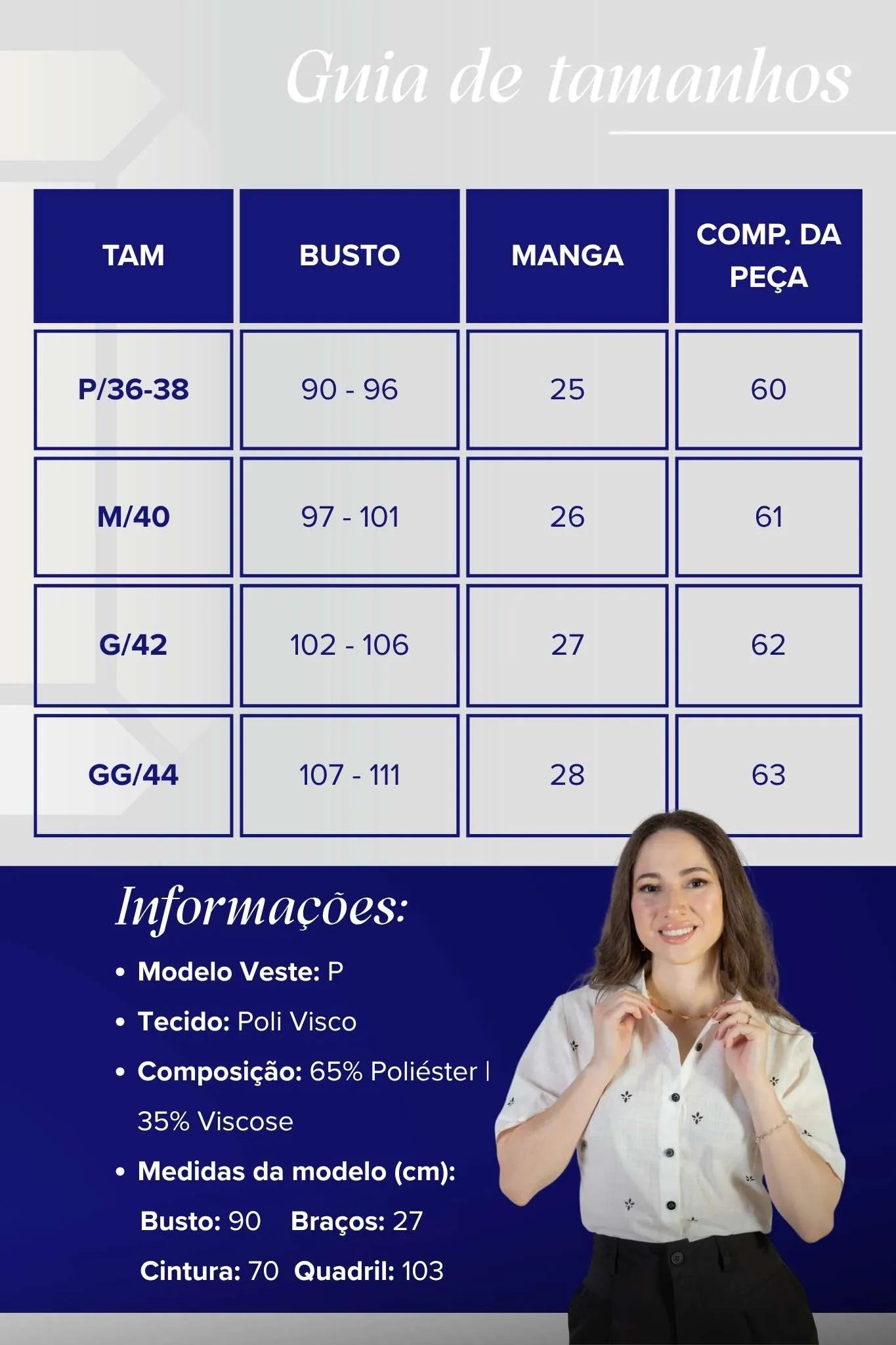 Camisa Manga Curta Bordada Poli Visco Bruna Branca