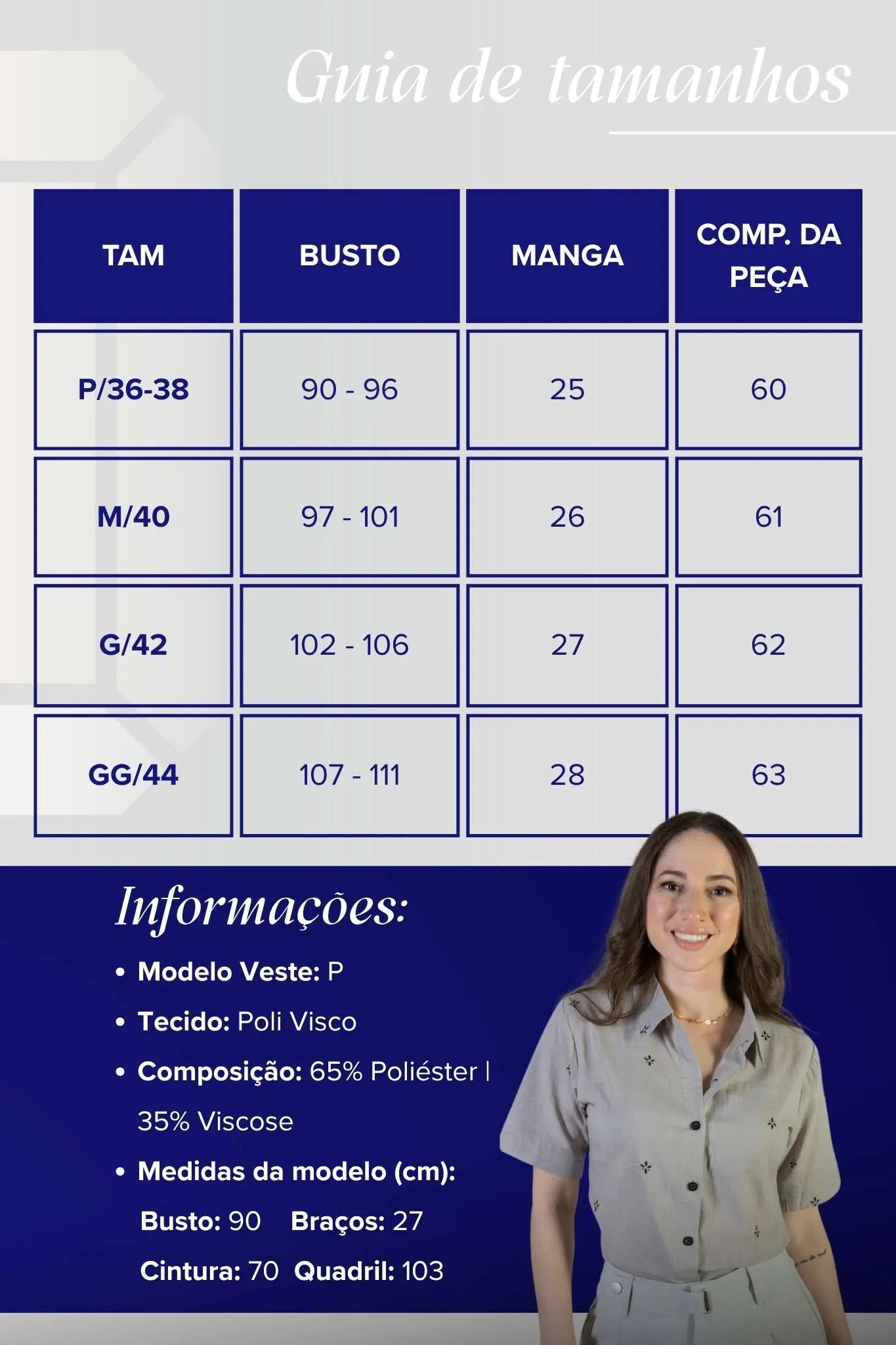 Camisa Manga Curta Bordada Poli Visco Bruna Cinza