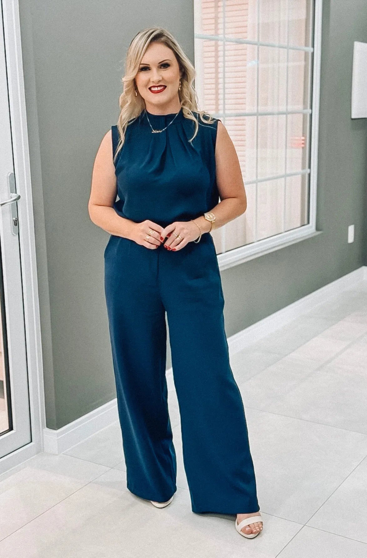 Calça Pantalona Alfaiataria Mariane Azul Marinho - imporium