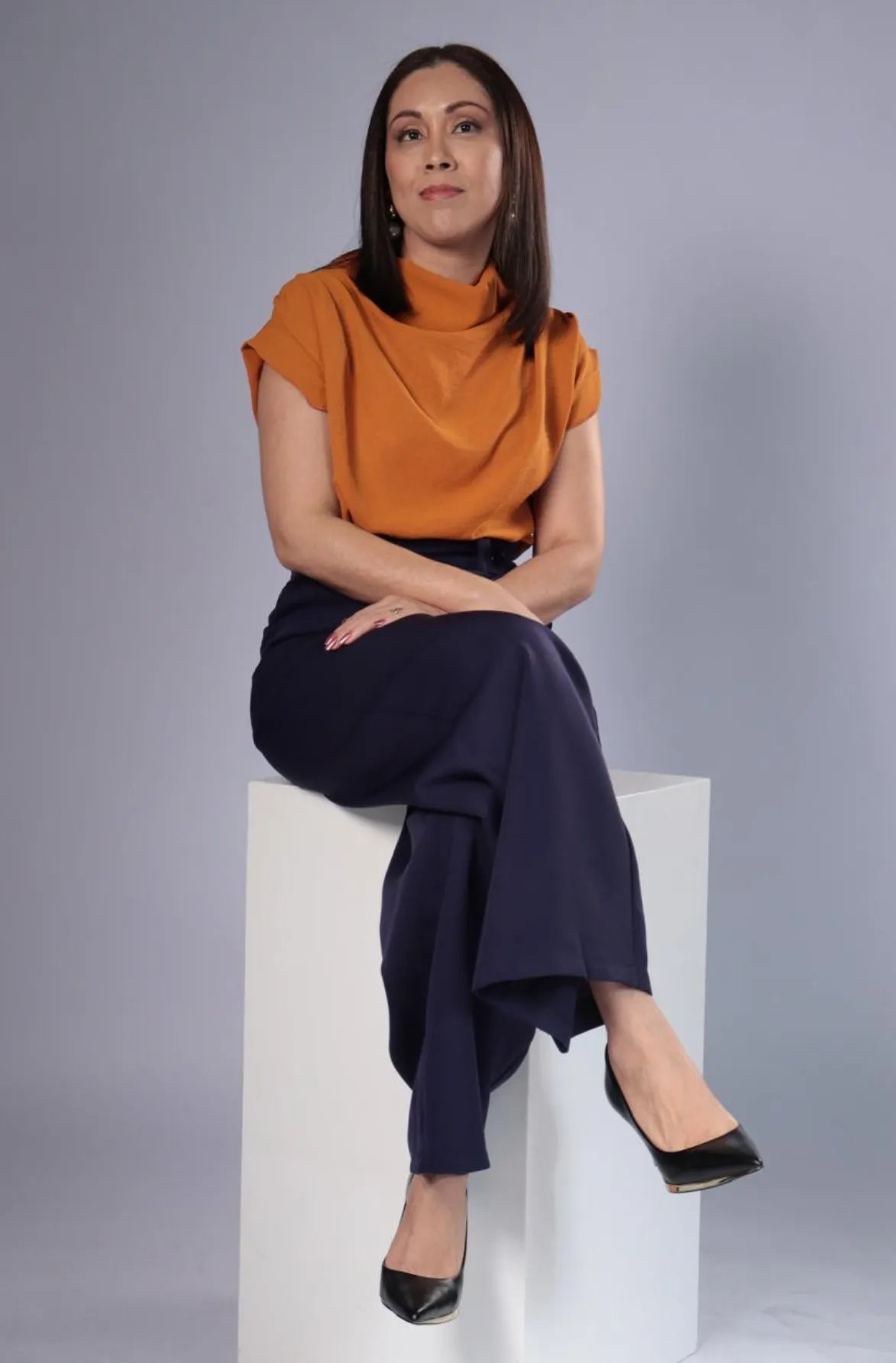 Calça Pantalona Alfaiataria Mariane Azul Marinho - imporium