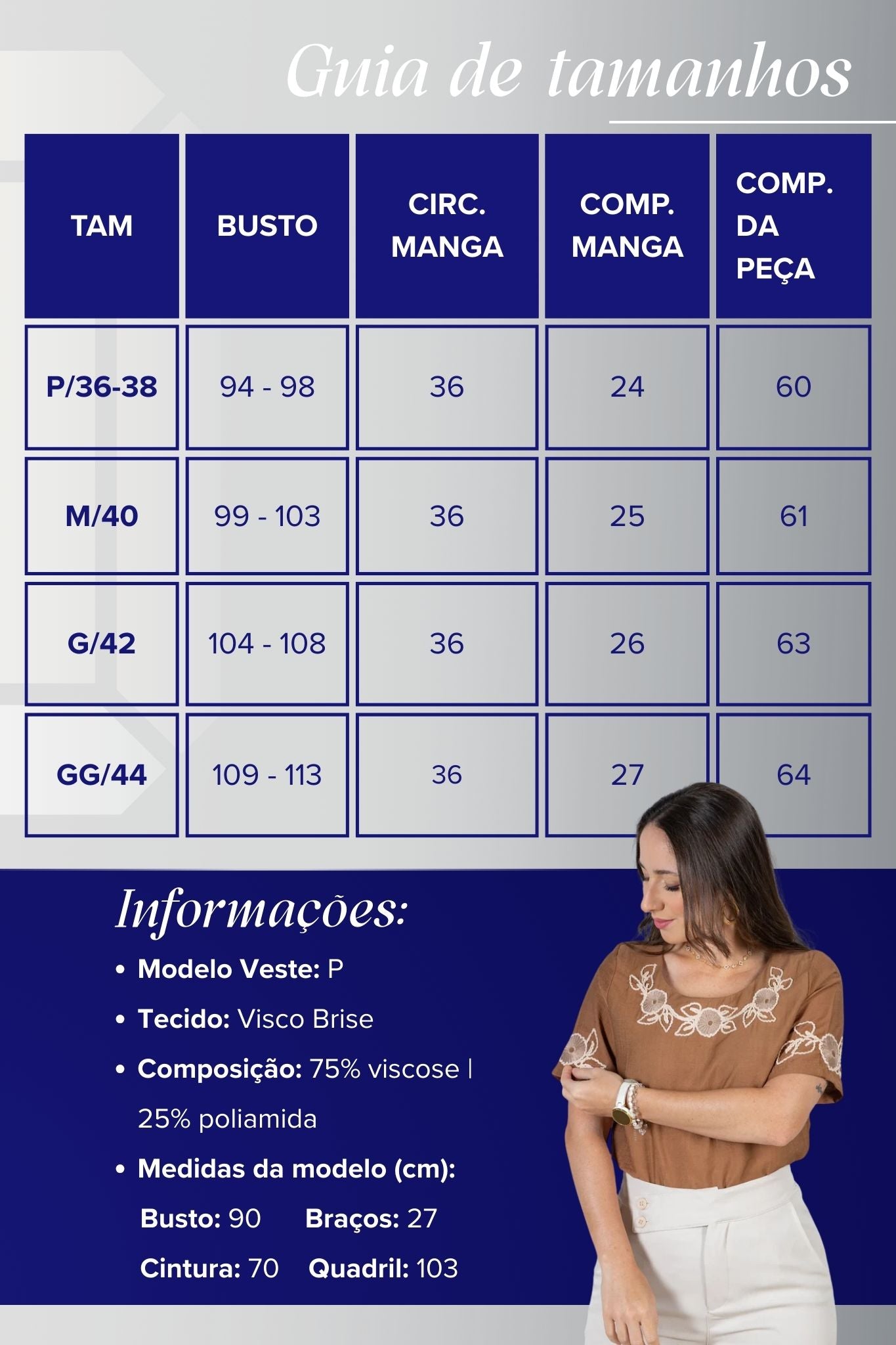 Blusa Manga Curta com Detalhes Bordados Colo Visco Brise Camila Marrom