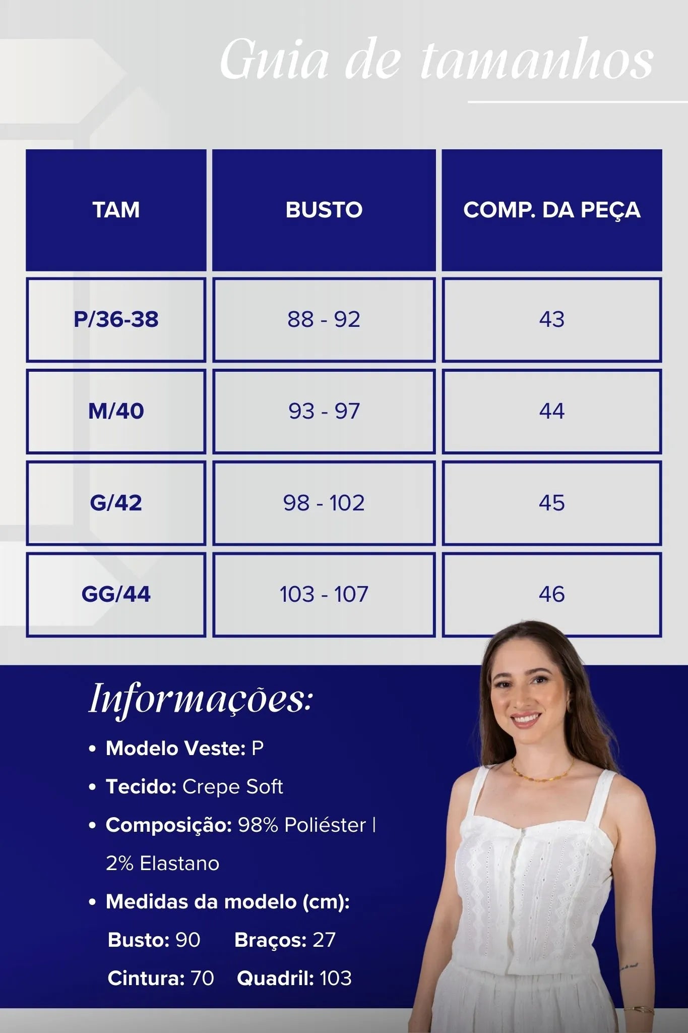 Cropped Alça com Bordado e Botões Crepe Soft Carla Branco