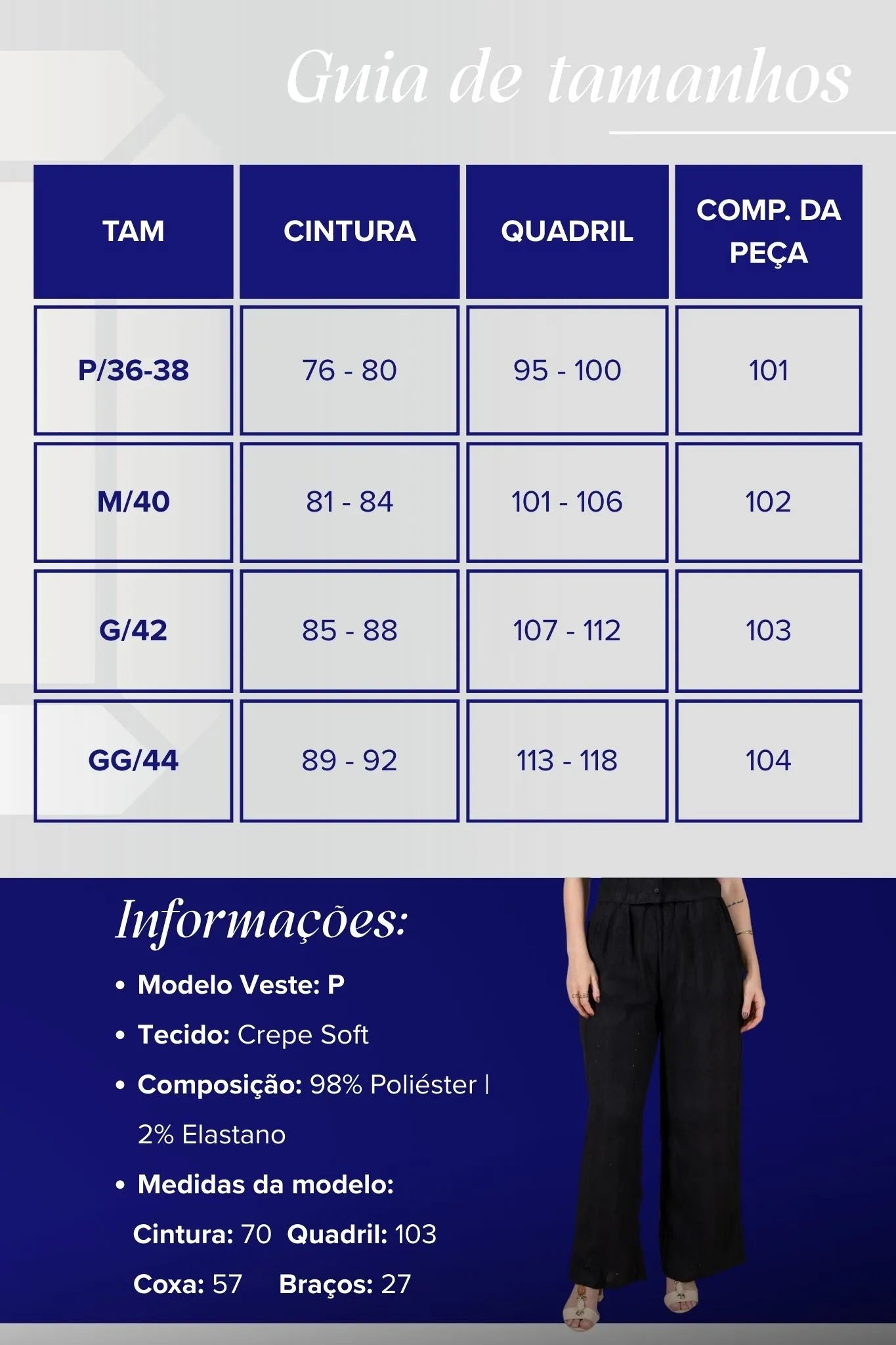 Calça Pantalona Bordado e Cós com Elástico Crepe Soft Carla Preto