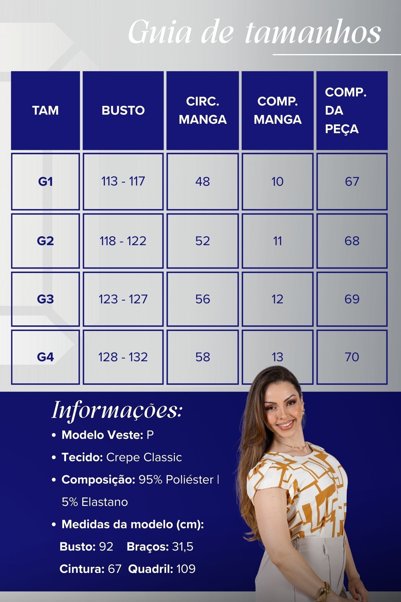 Blusa Manga Curta Transpassada Crepe Classic Carmen Estampada Geométrica Marrom