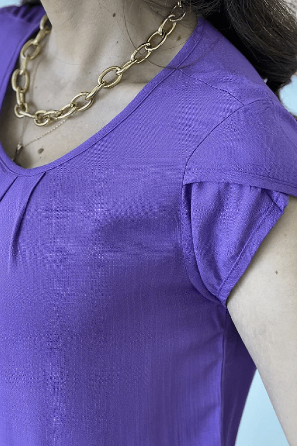 Blusa Manga Curta Viscose Manga Transpassada Lisa Carolina Violeta