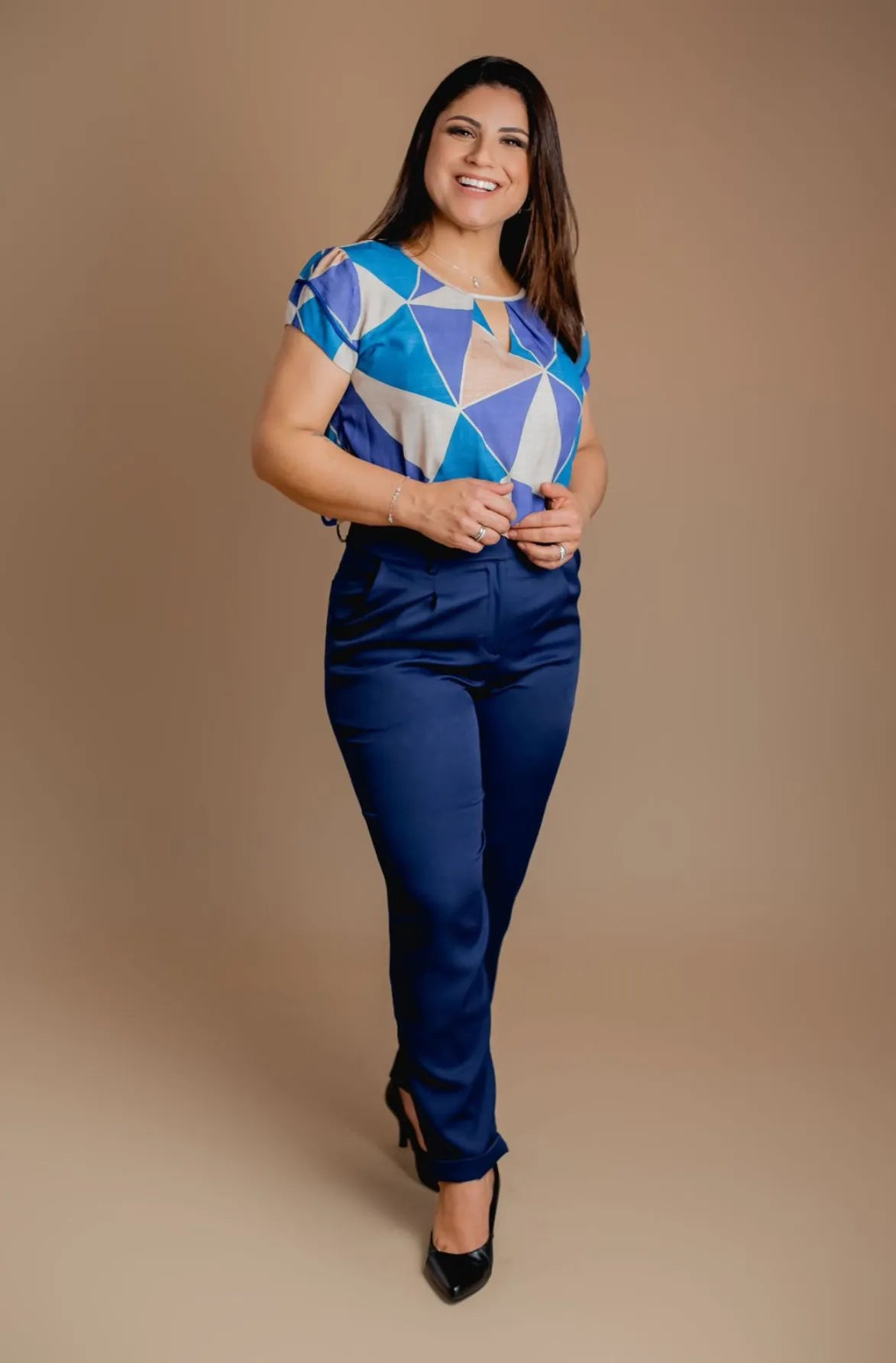 Calça Cinto Encapado Cenoura Azul Marinho