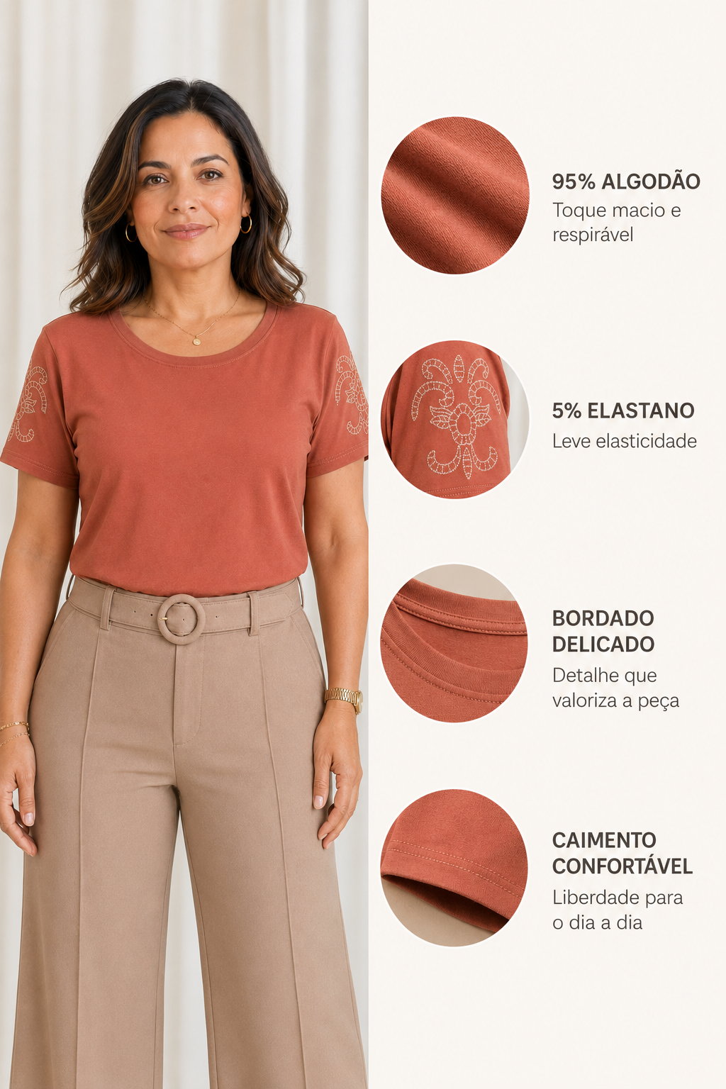 Blusa Cotton Lycra com Bordado Delicado Sabrina Rosê