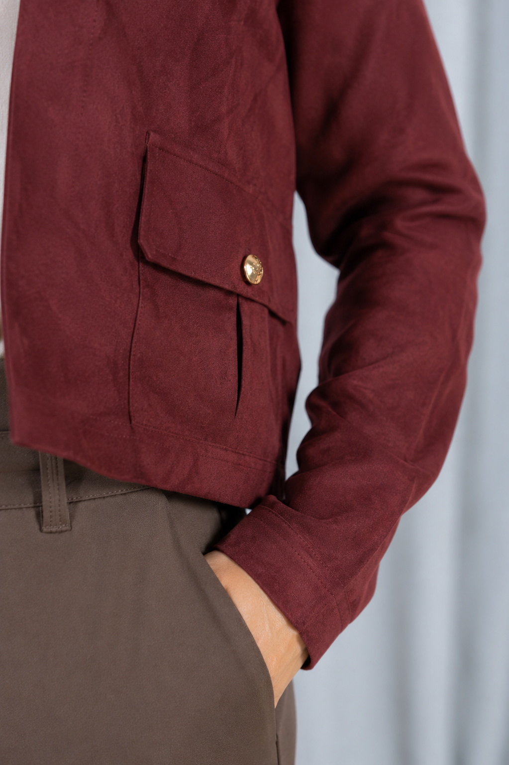 Jaqueta em Suede com Botões Delicados Rosane Marsala