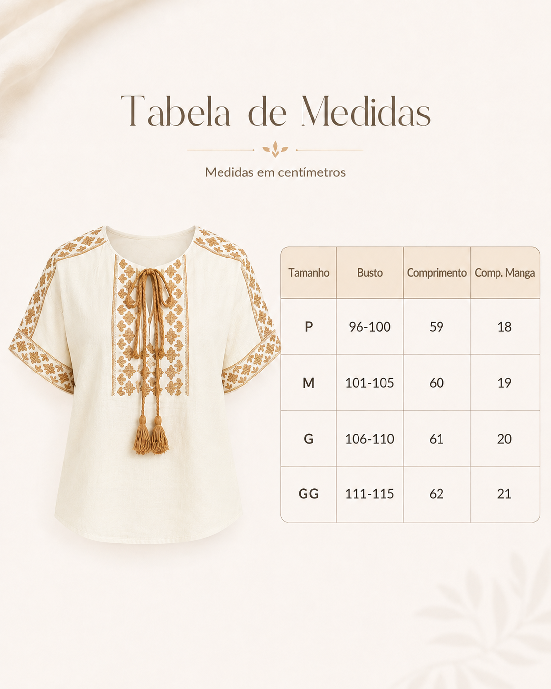 Blusa Em Cotton Linho Fresca Bordada Com Amarração Edna Creme