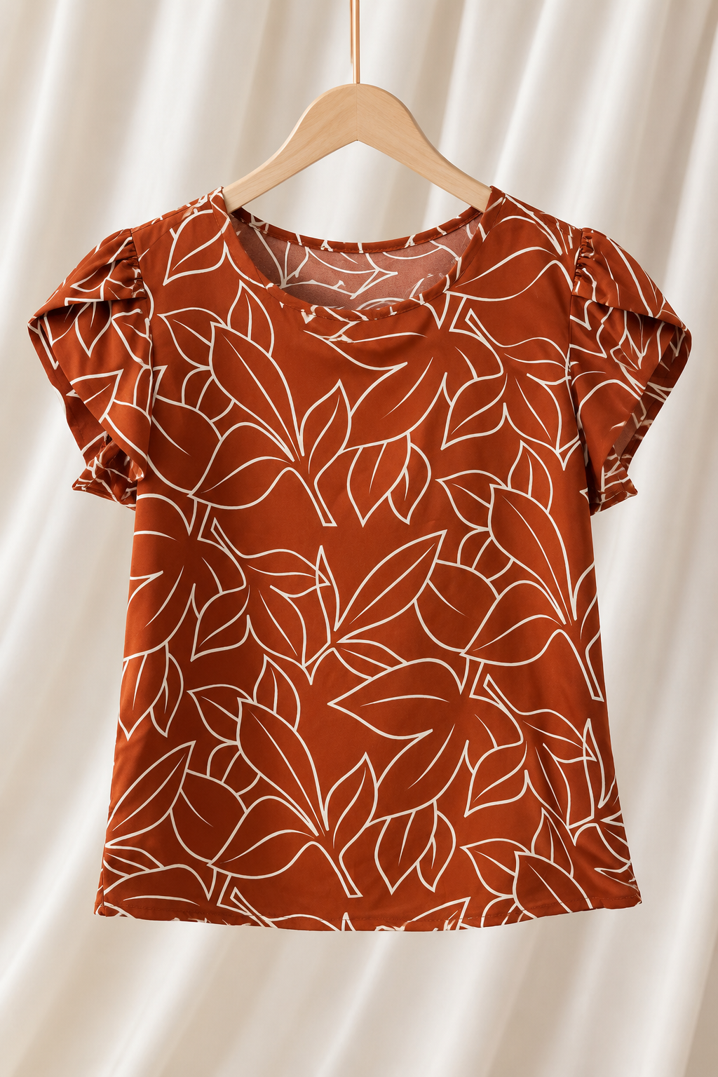 Blusa Estampada com Manga Transpassada Suelen Marrom